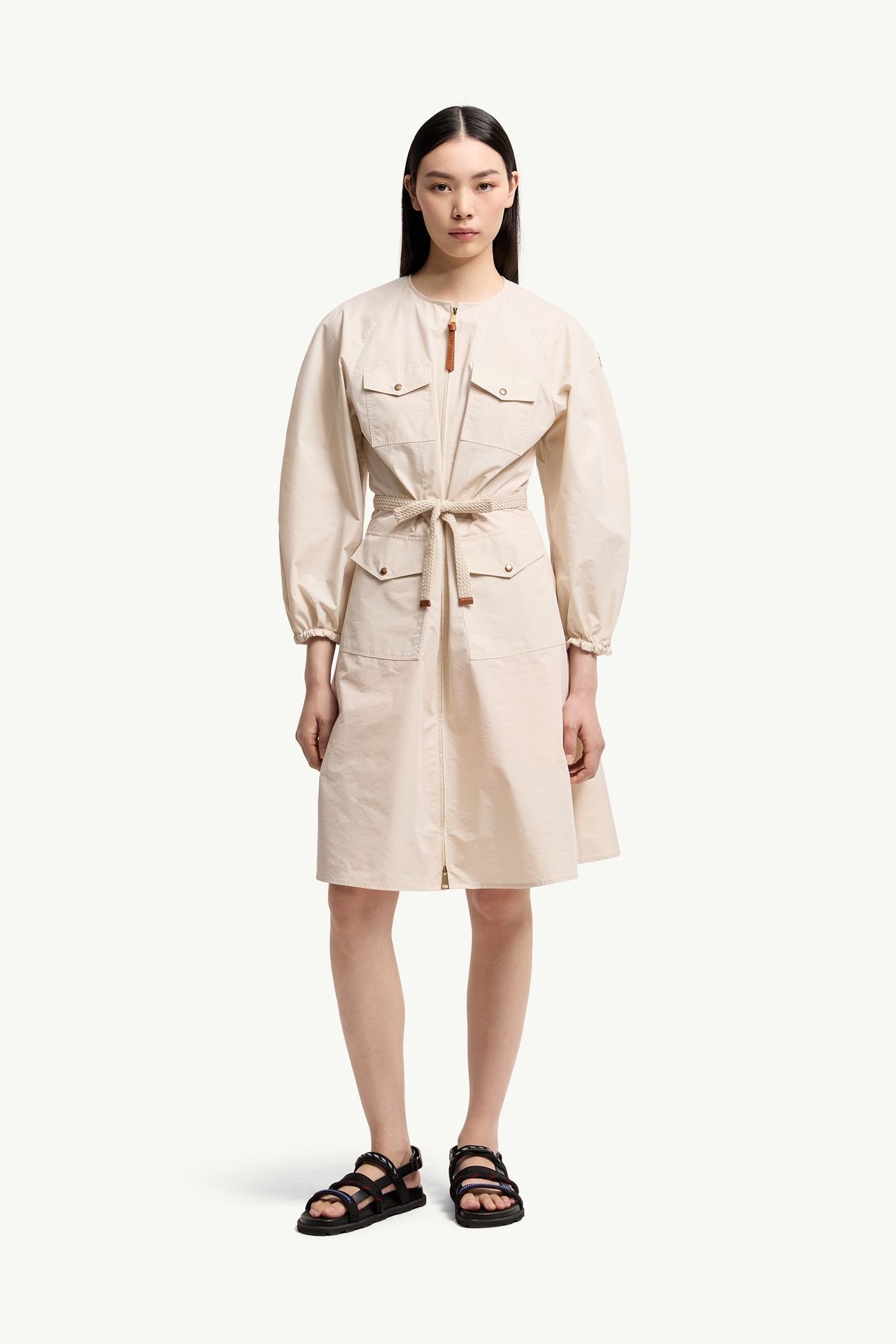 Pleated Poplin Dress Women Light Beige Moncler 3