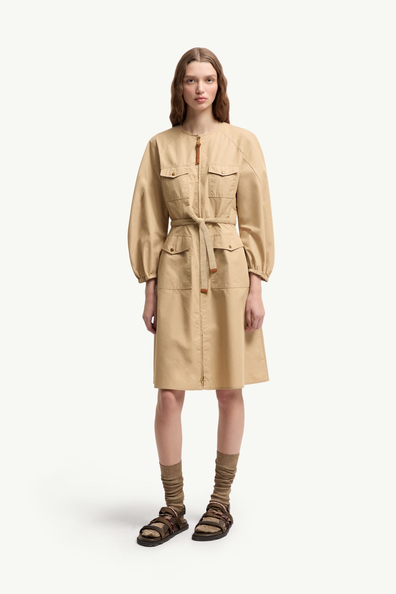 Faltenkleid aus Popeline Damen Hellbeige Moncler 3