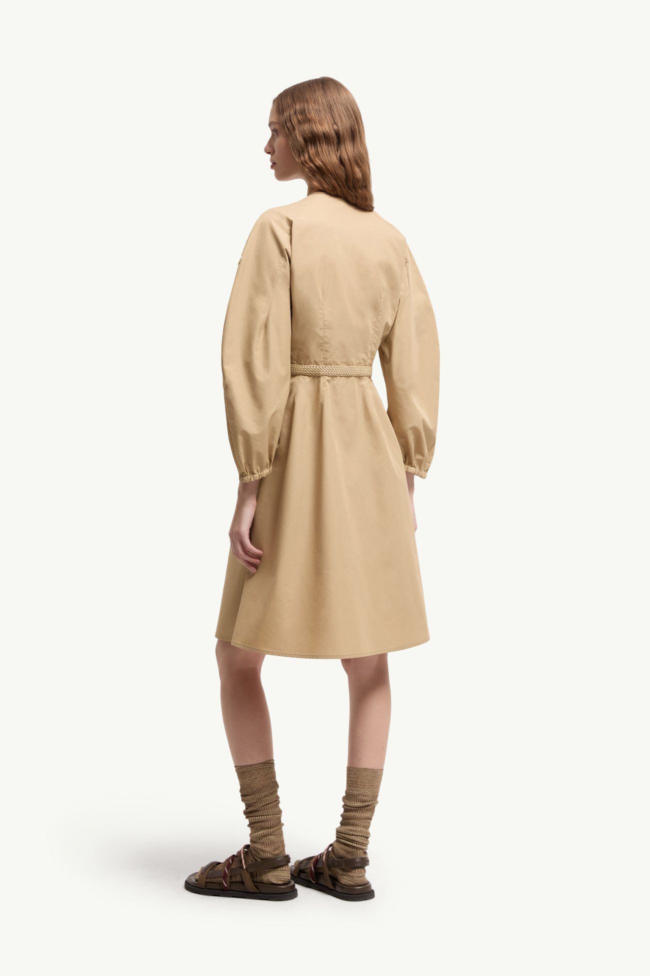 Pleated Poplin Dress Women Light Beige Moncler 4