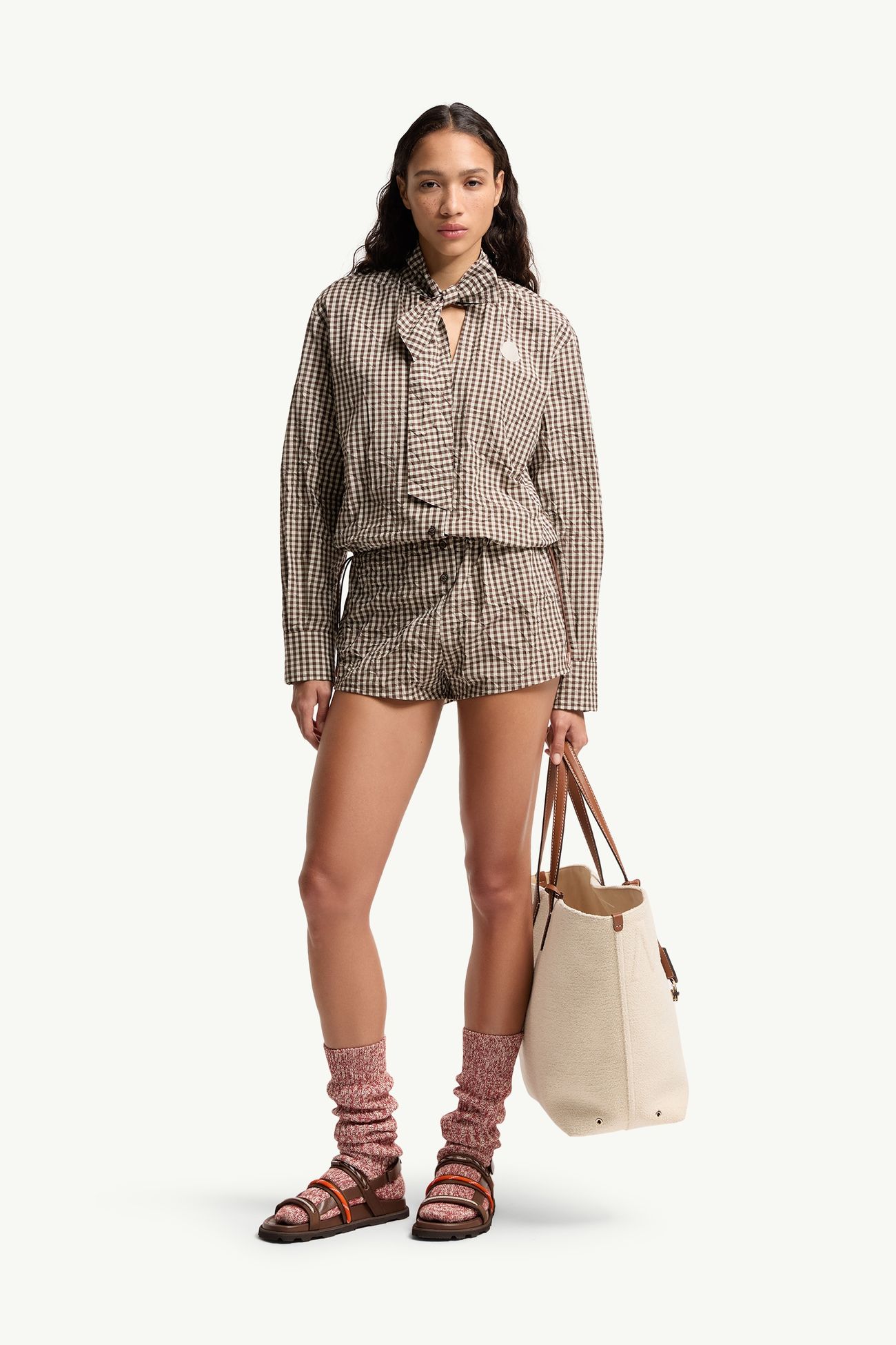 Vichy Romper with Bow Women White & Brown Moncler 0