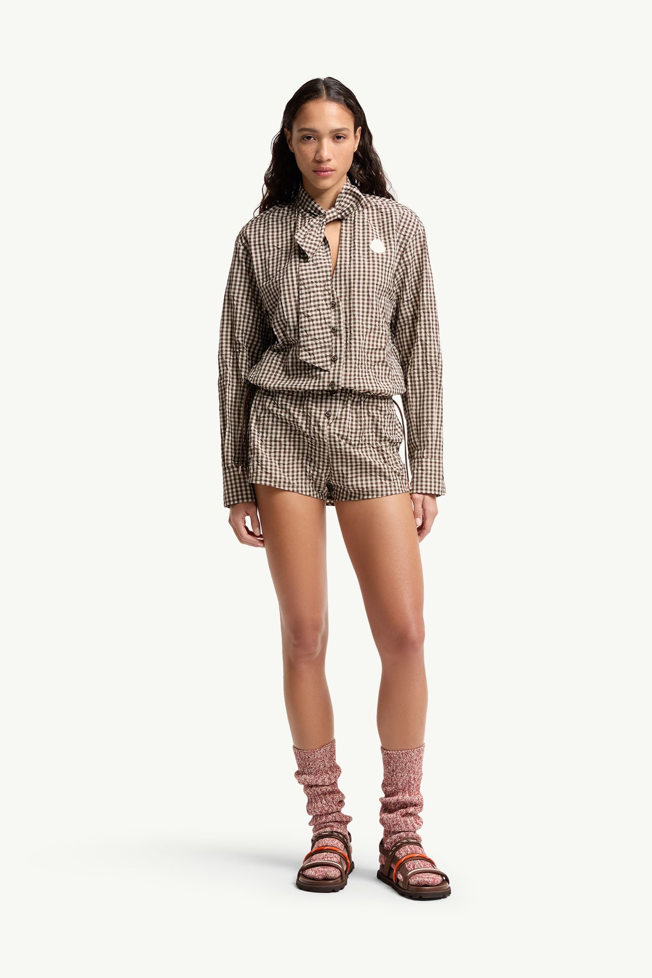 Vichy Romper with Bow Women White & Brown Moncler 3