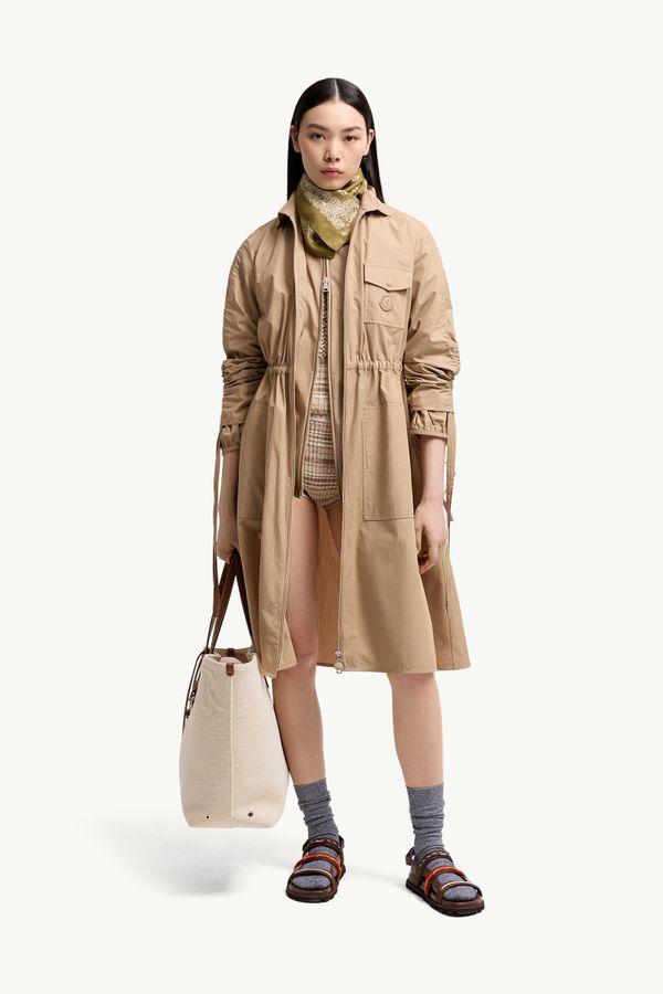 Robe chemise en popeline de coton Femmes Beige Moncler 0