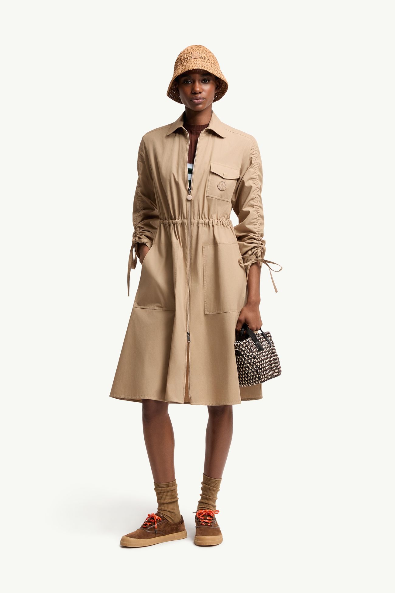 Vestido camisero de popelina de algodón Mujer Beige Moncler 0