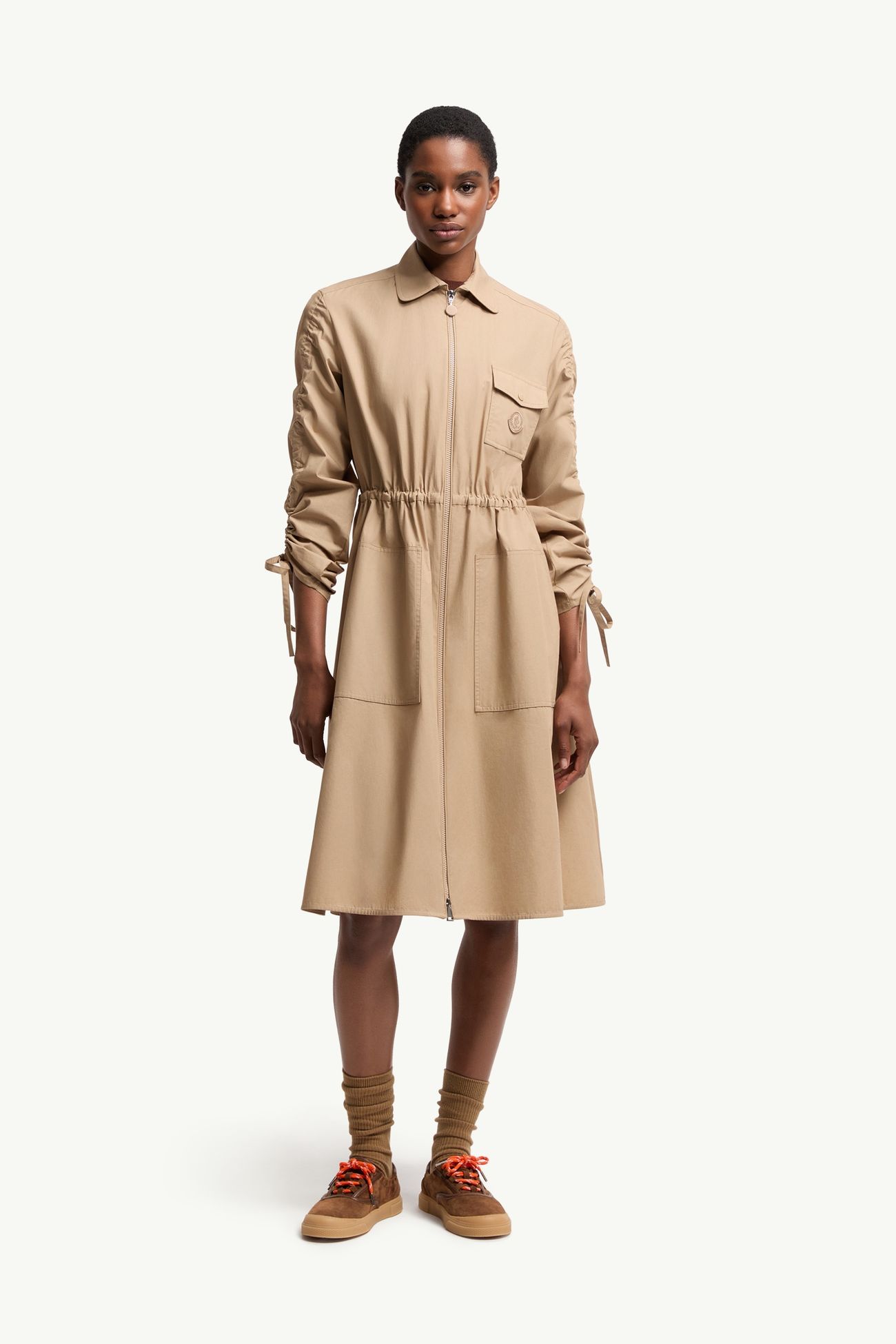 Abito chemisier in popeline di cotone Donna Beige Moncler 3