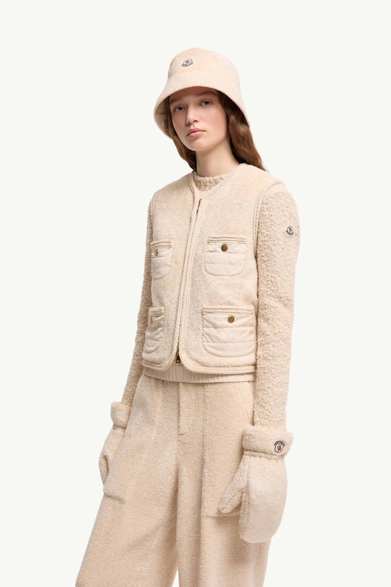Muffole in pile effetto teddy Donna Bianco Avorio Moncler 1
