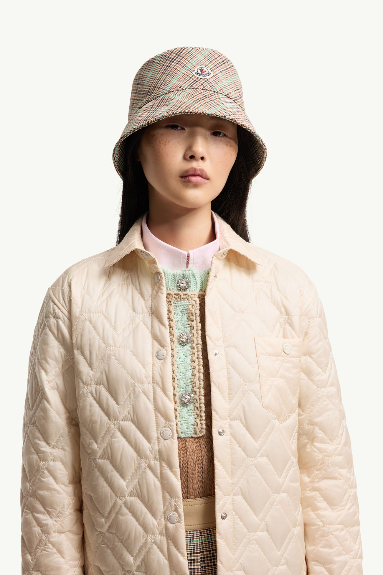 Gorro de pescador de cuadros Mujer Marrón claro Moncler 1