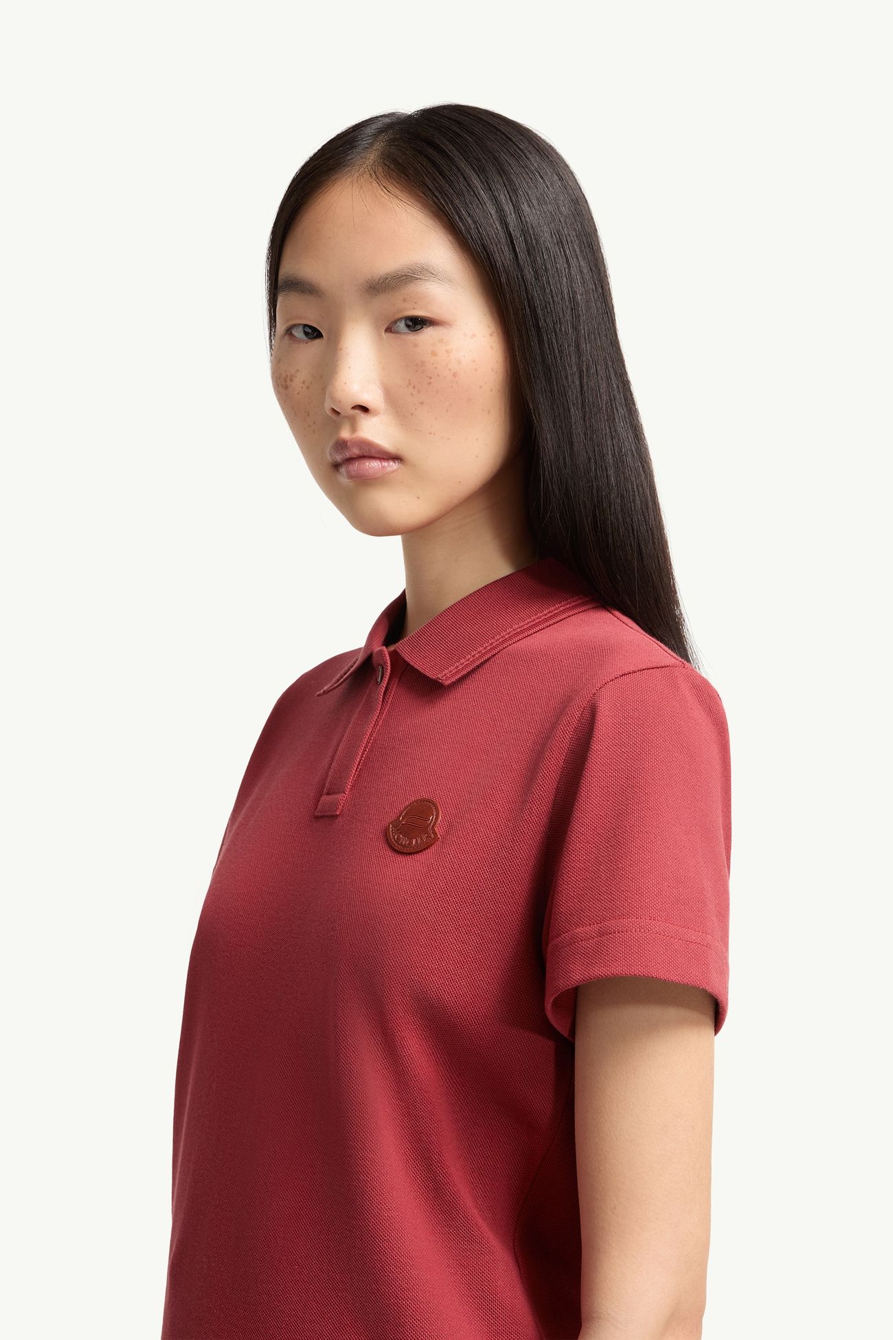 Piqué-Poloshirt mit Logoaufnäher Damen Dunkelrot Moncler 1