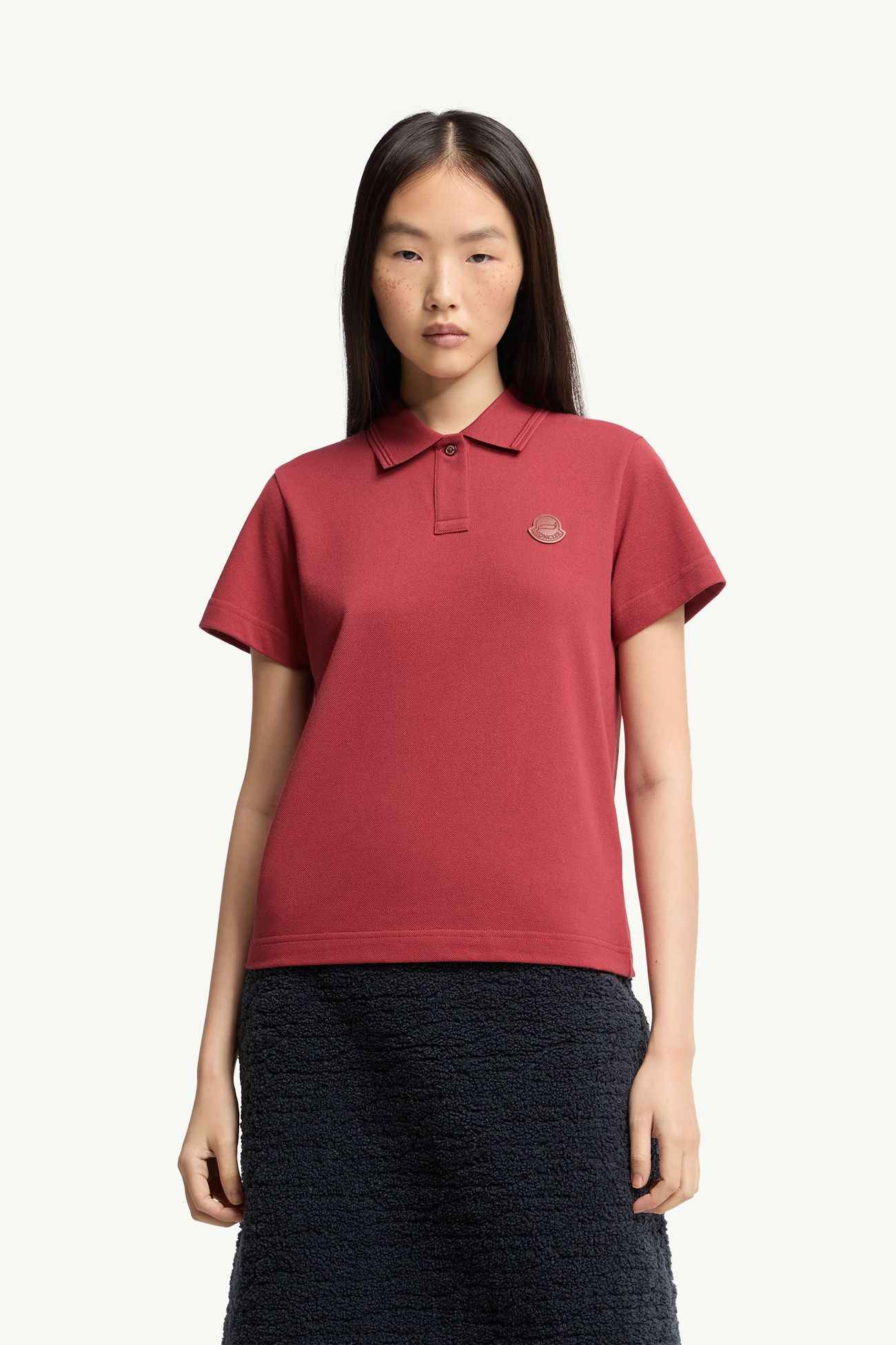 Polo de piqué de algodón con logotipo Mujer Rojo Oscuro Moncler 3
