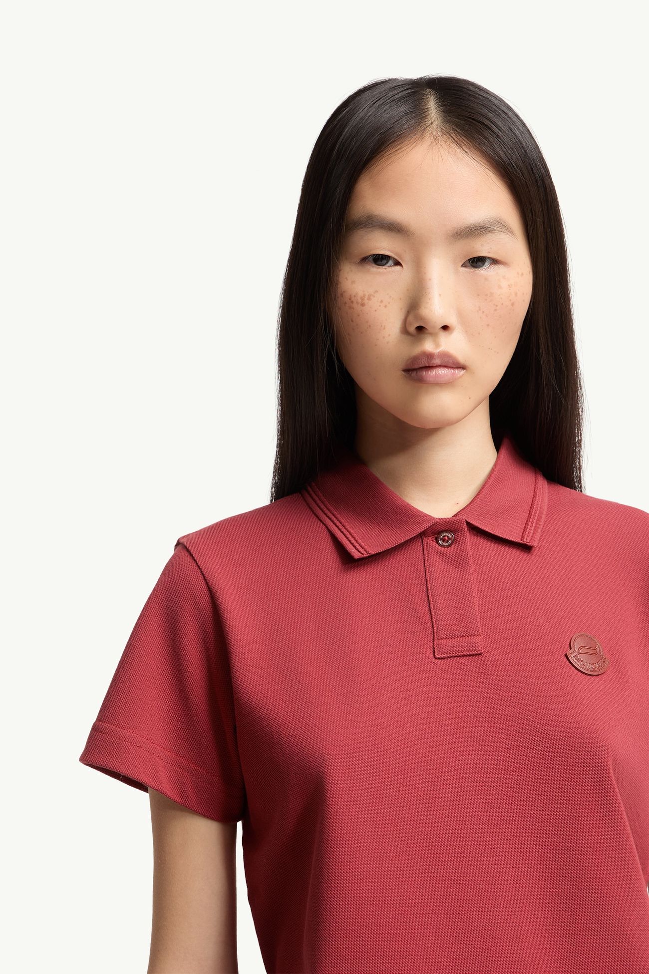 Polo de piqué de algodón con logotipo Mujer Rojo Oscuro Moncler 5