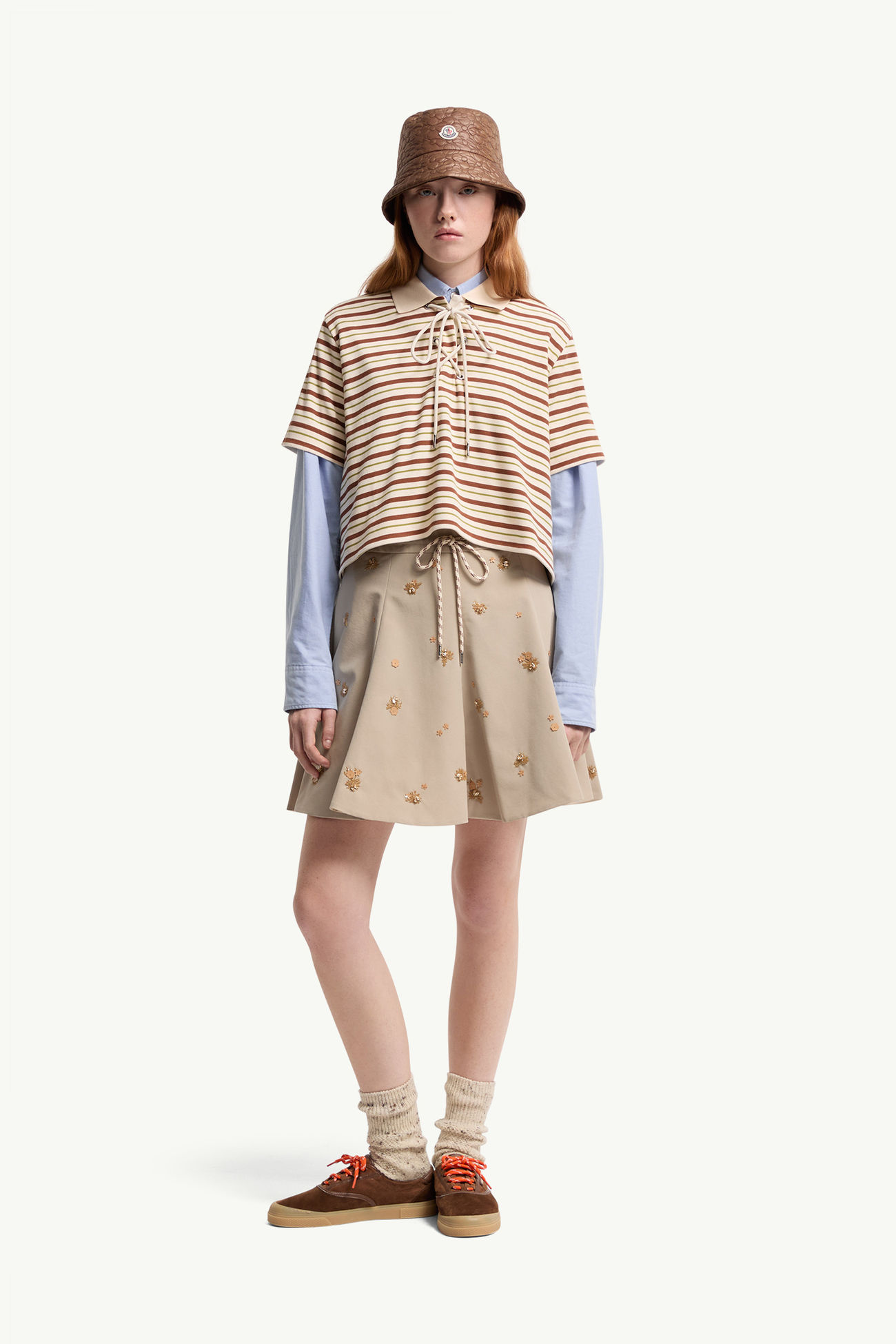 Polo a righe in cotone Donna Bianco & Marrone Moncler 0