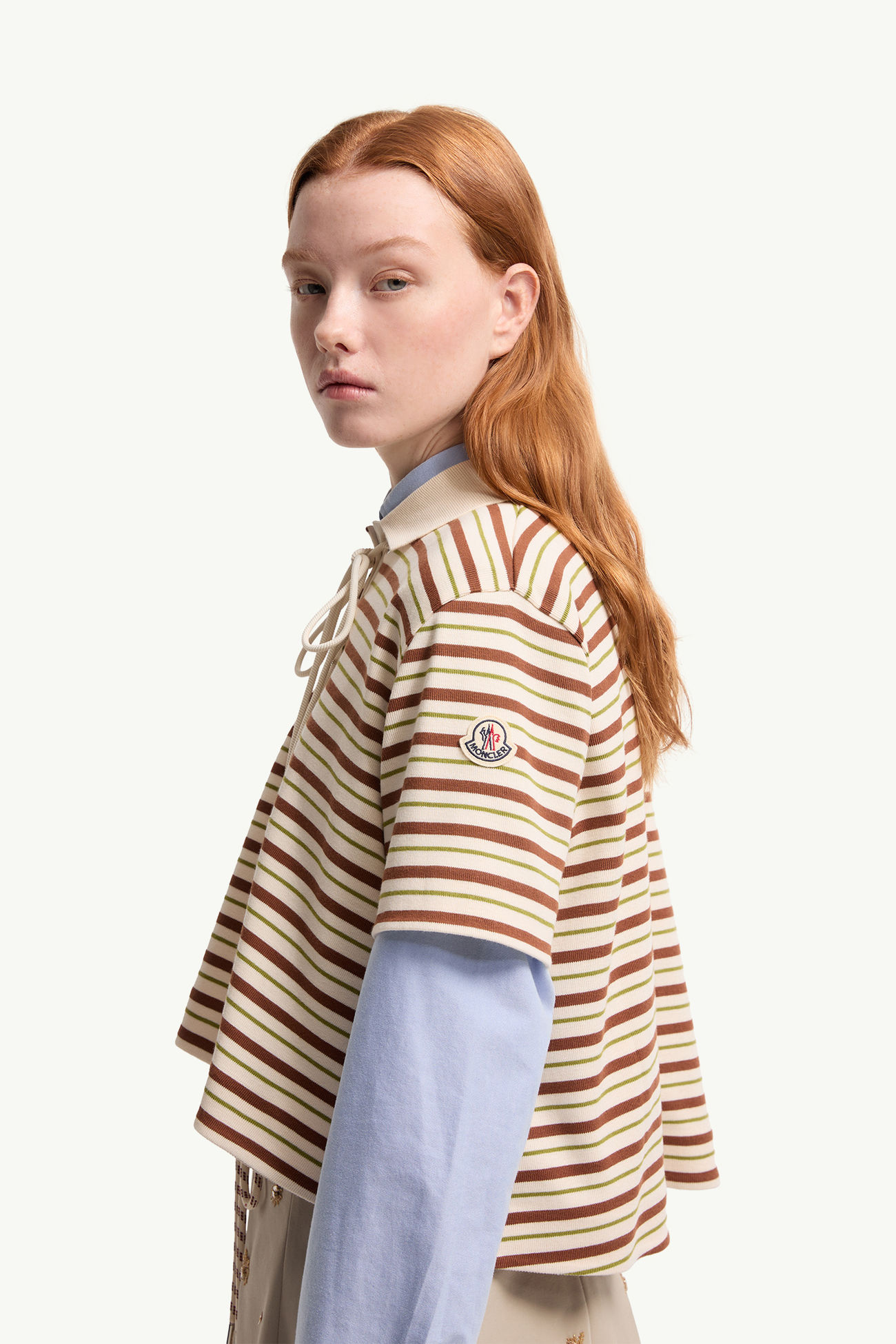 Striped Cotton Polo Shirt Women White & Brown Moncler 1