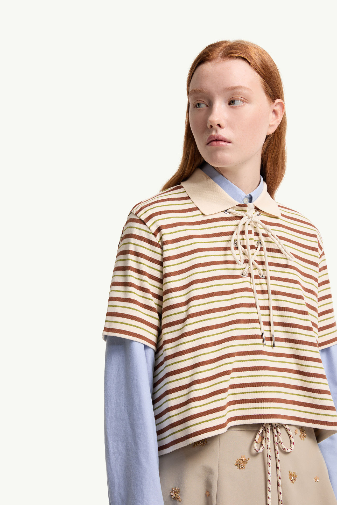 Polo en coton rayé Femmes Blanc & Marron Moncler 5