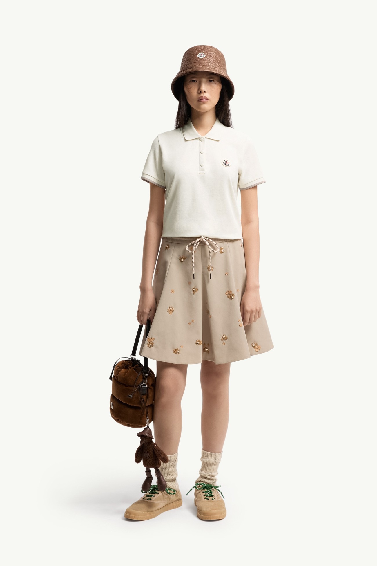 Logo Cotton Piquet Polo Shirt Women White Moncler 0