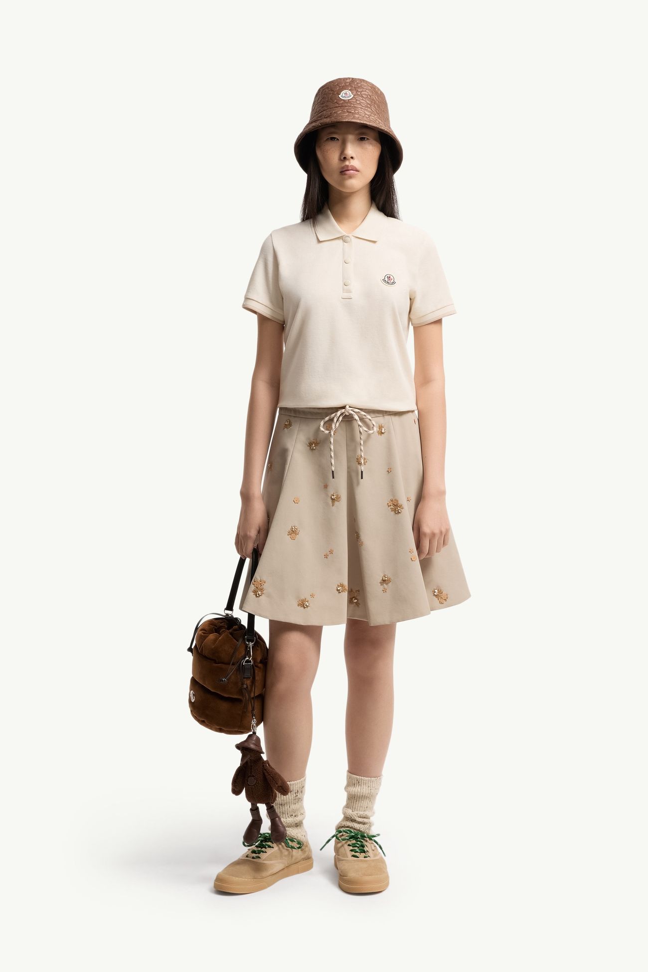 Piqué-Poloshirt mit Logoaufnäher Damen Weiß Moncler 0