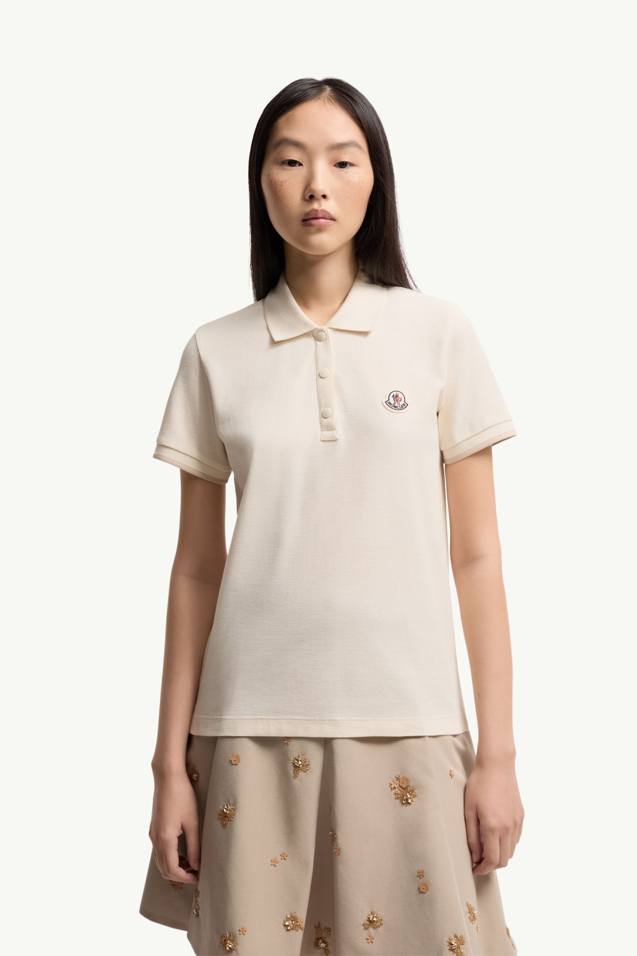 Logo Cotton Piquet Polo Shirt Women White Moncler 3