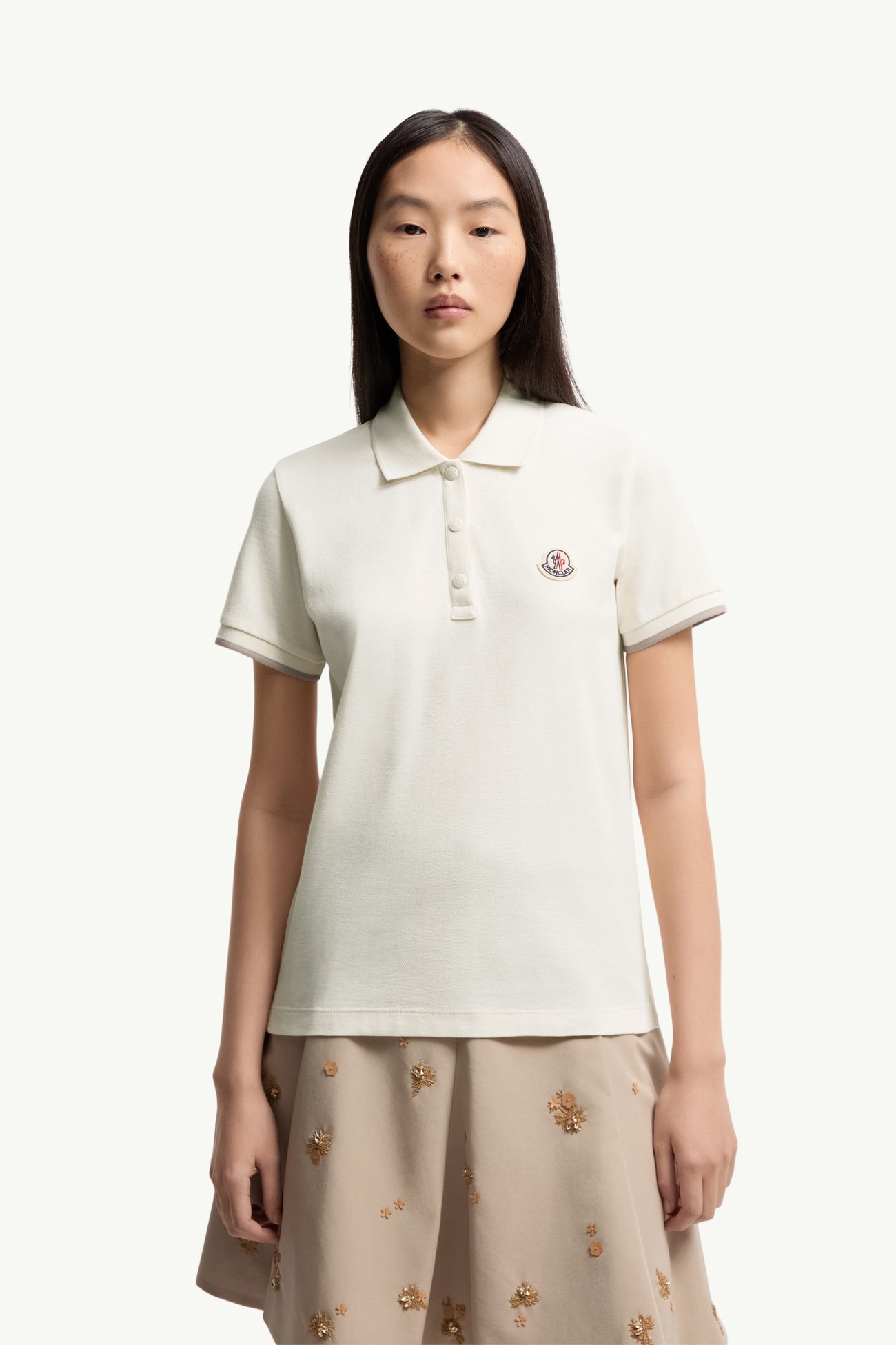 Logo Cotton Piquet Polo Shirt Women White Moncler 3