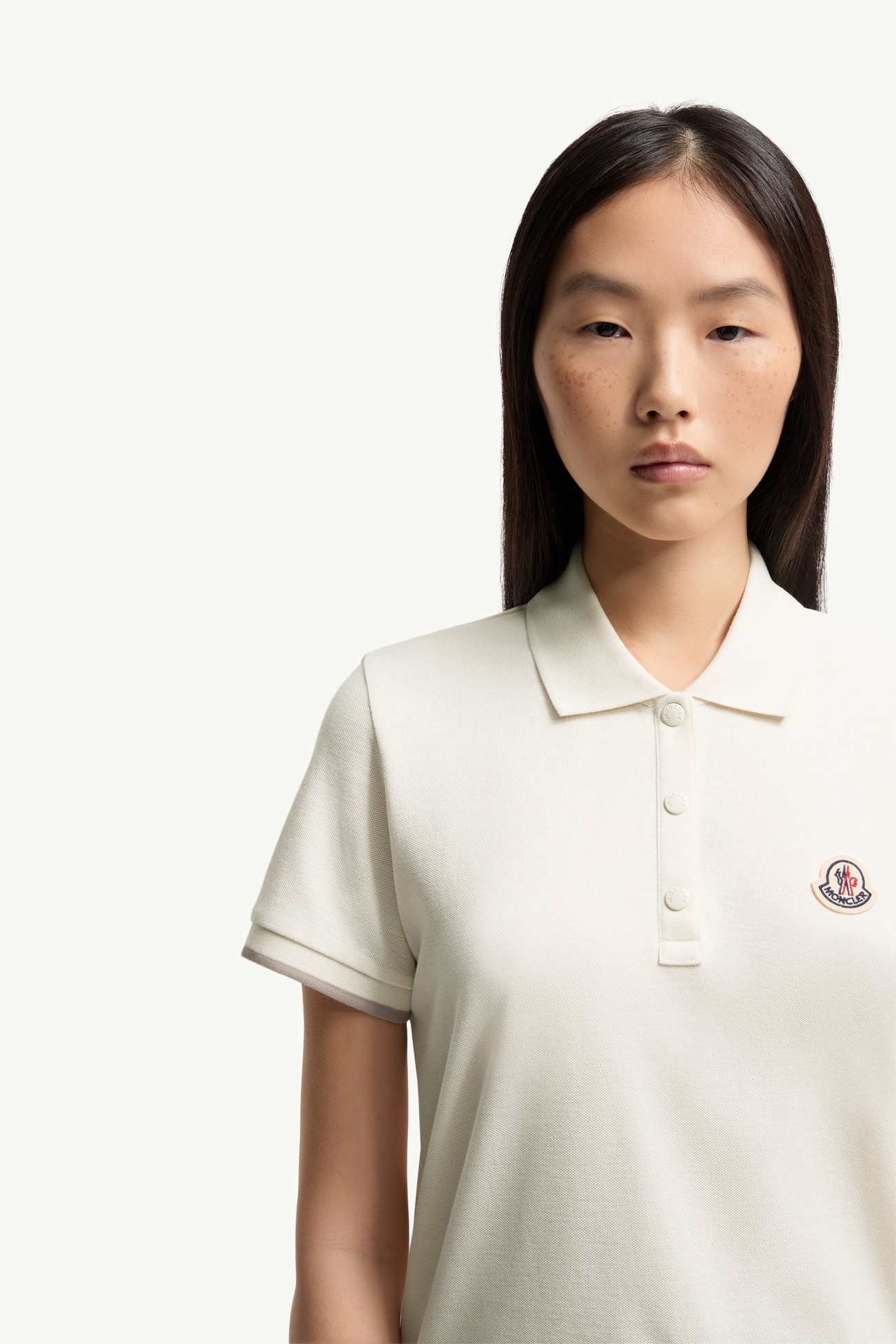 Logo Cotton Piquet Polo Shirt Women White Moncler 5