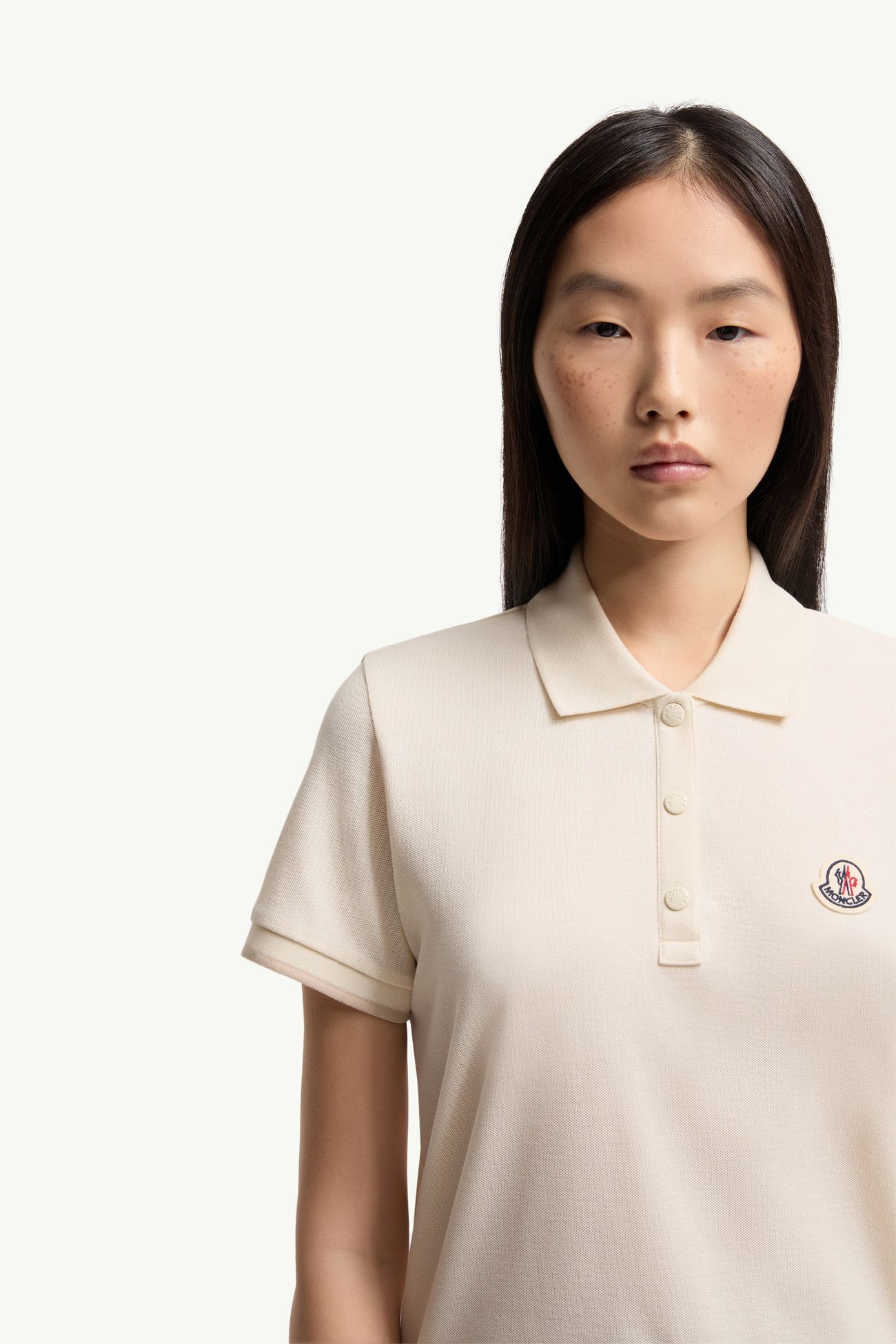 Piqué-Poloshirt mit Logoaufnäher Damen Weiß Moncler 5