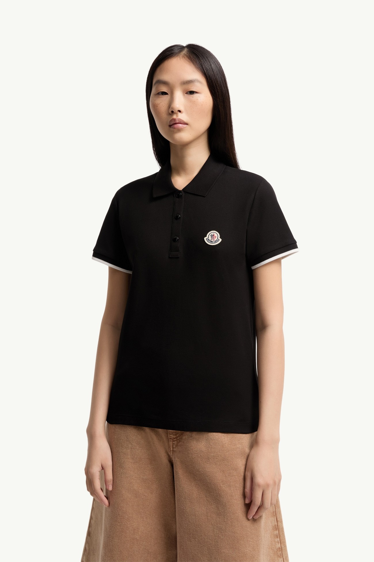 Logo Cotton Piquet Polo Shirt Women Black Moncler 3