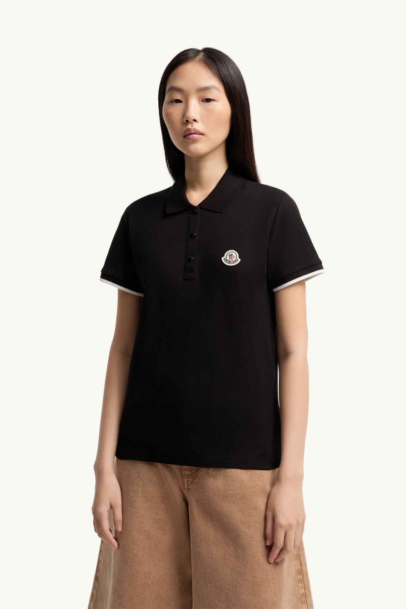 Polo in piquet di cotone con logo Donna Nero Moncler 3