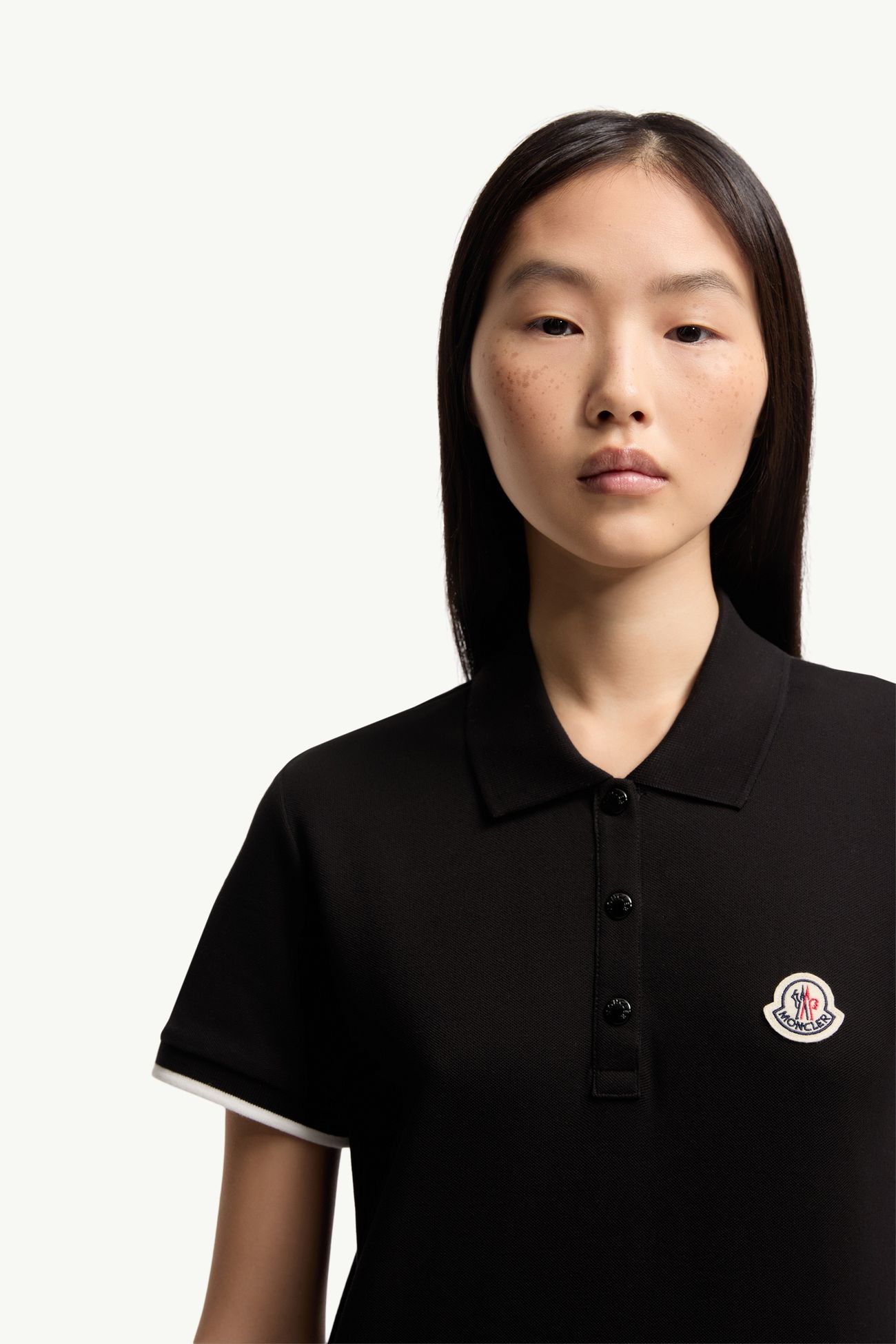 Logo Cotton Piquet Polo Shirt Women Black Moncler 5