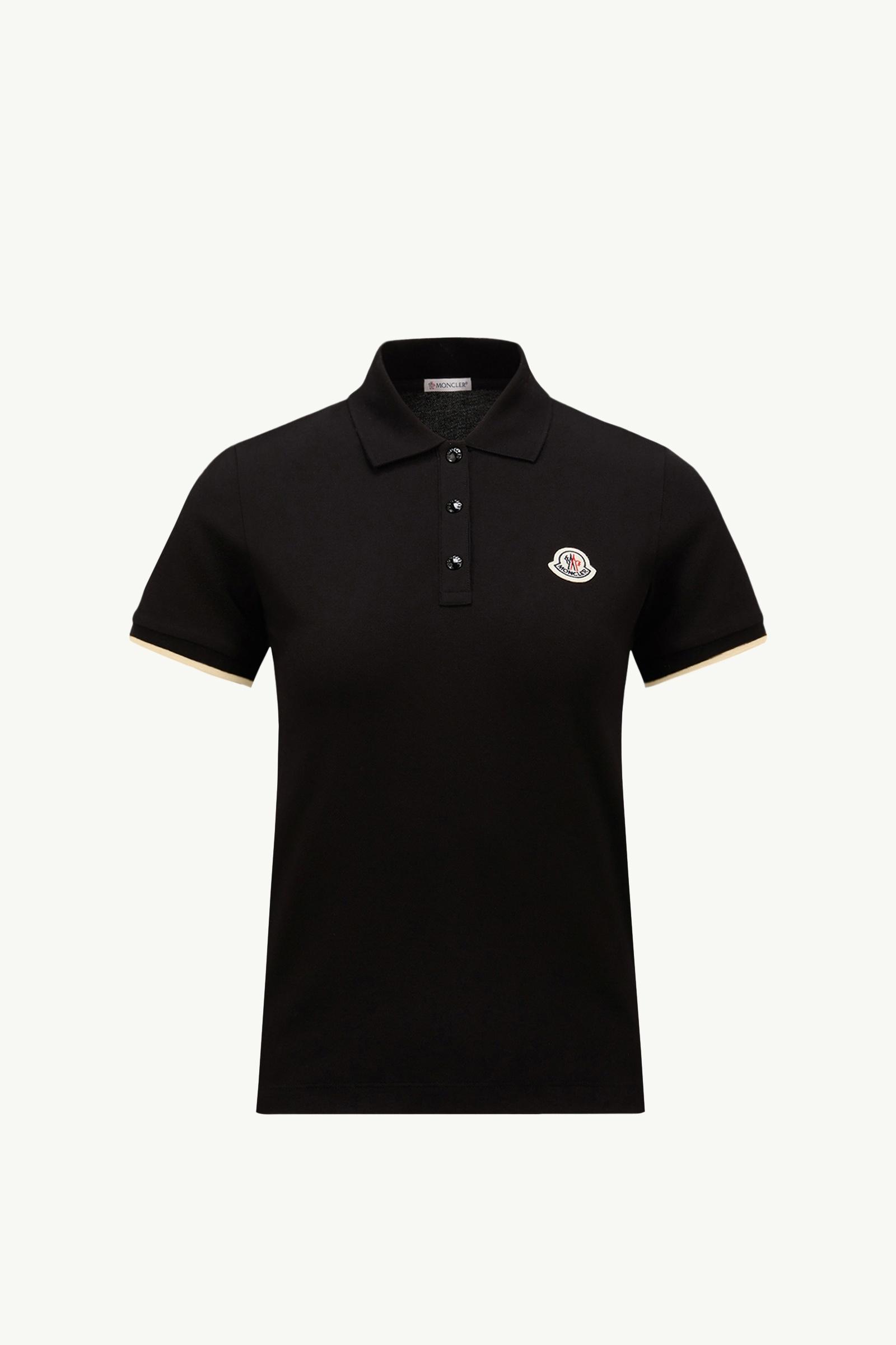 MONCLER ブラック ポロシャツ L Black Logo Cotton Piquet Polo Shirt - Tops & T-shirts for Women