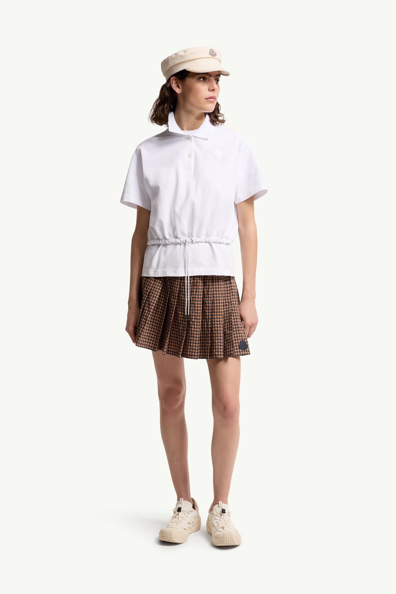 Cropped Cotton Piquet Polo Shirt Women White Moncler 0