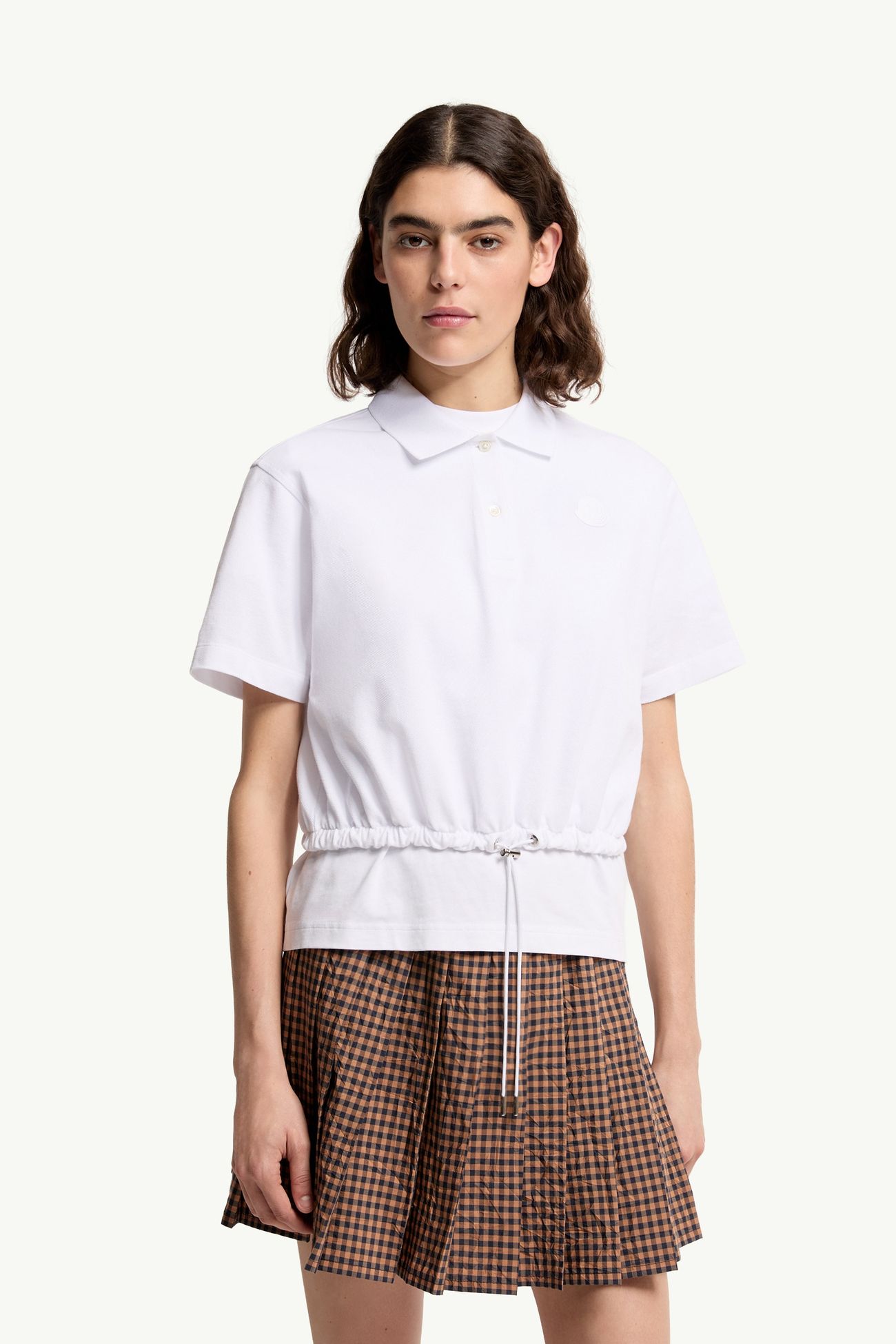 Cropped Cotton Piquet Polo Shirt Women White Moncler 3