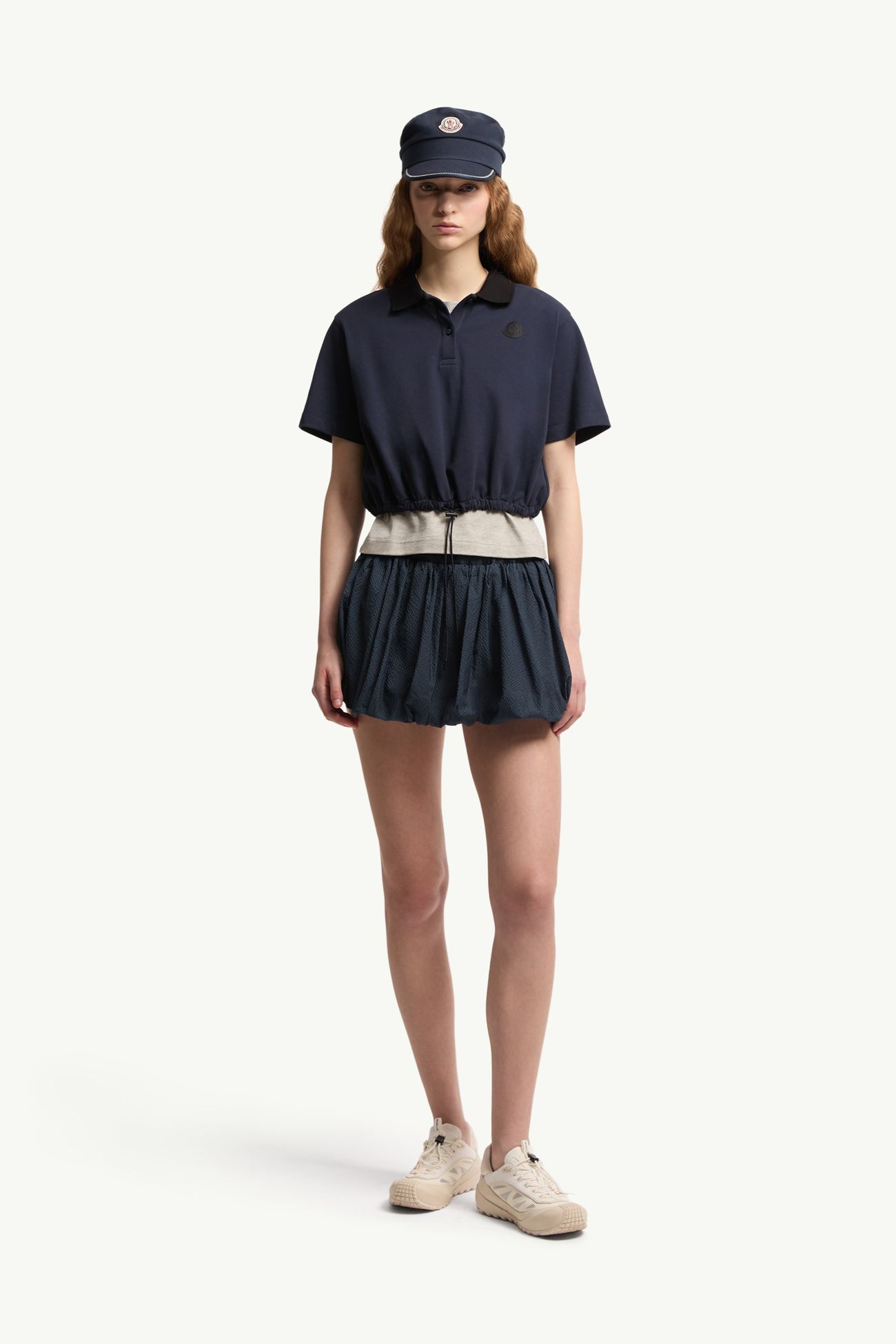 Polo cropped in piquet di cotone Donna Blu Notte Moncler 0
