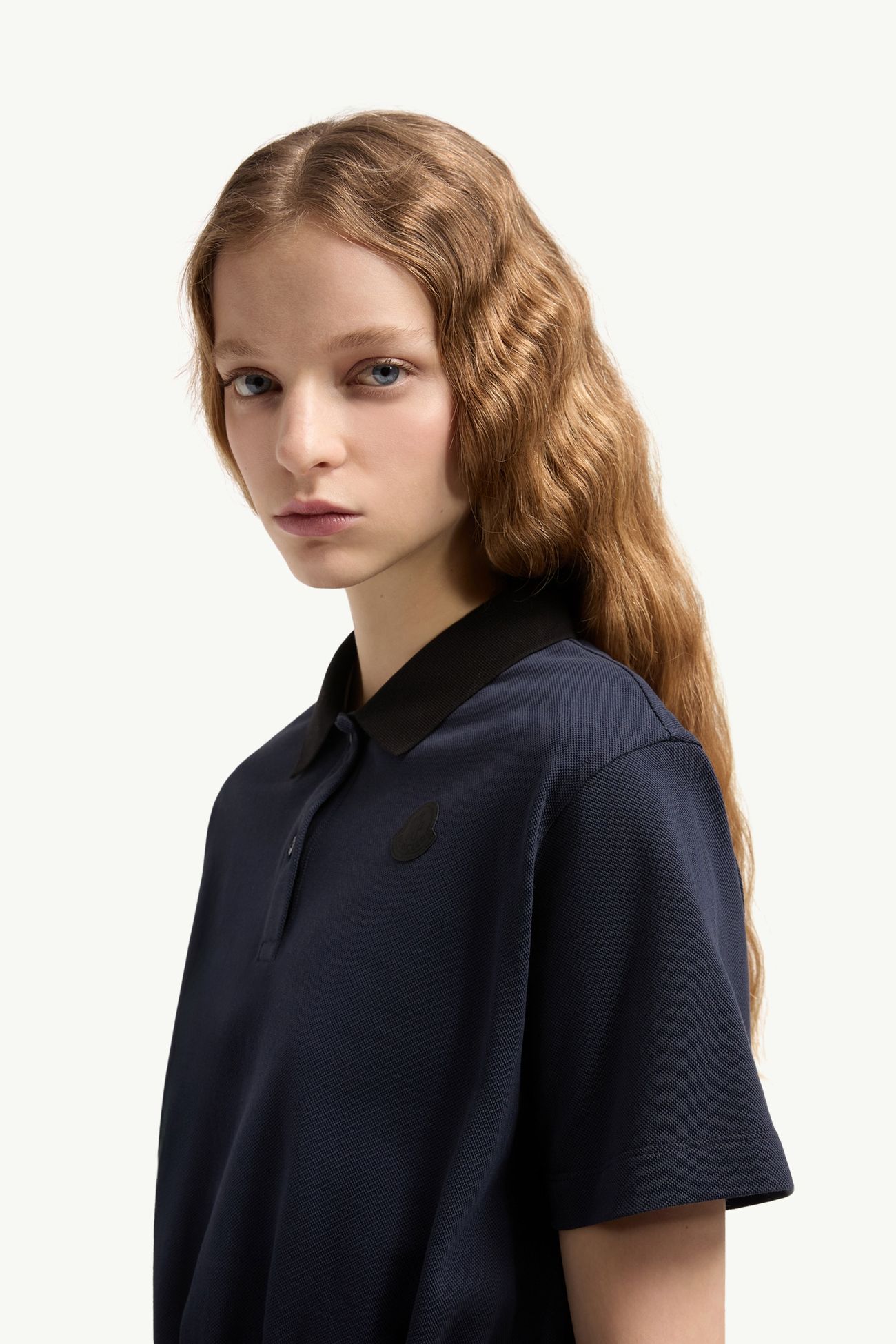Polo de piqué de algodón corto Mujer Azul Noche Moncler 1