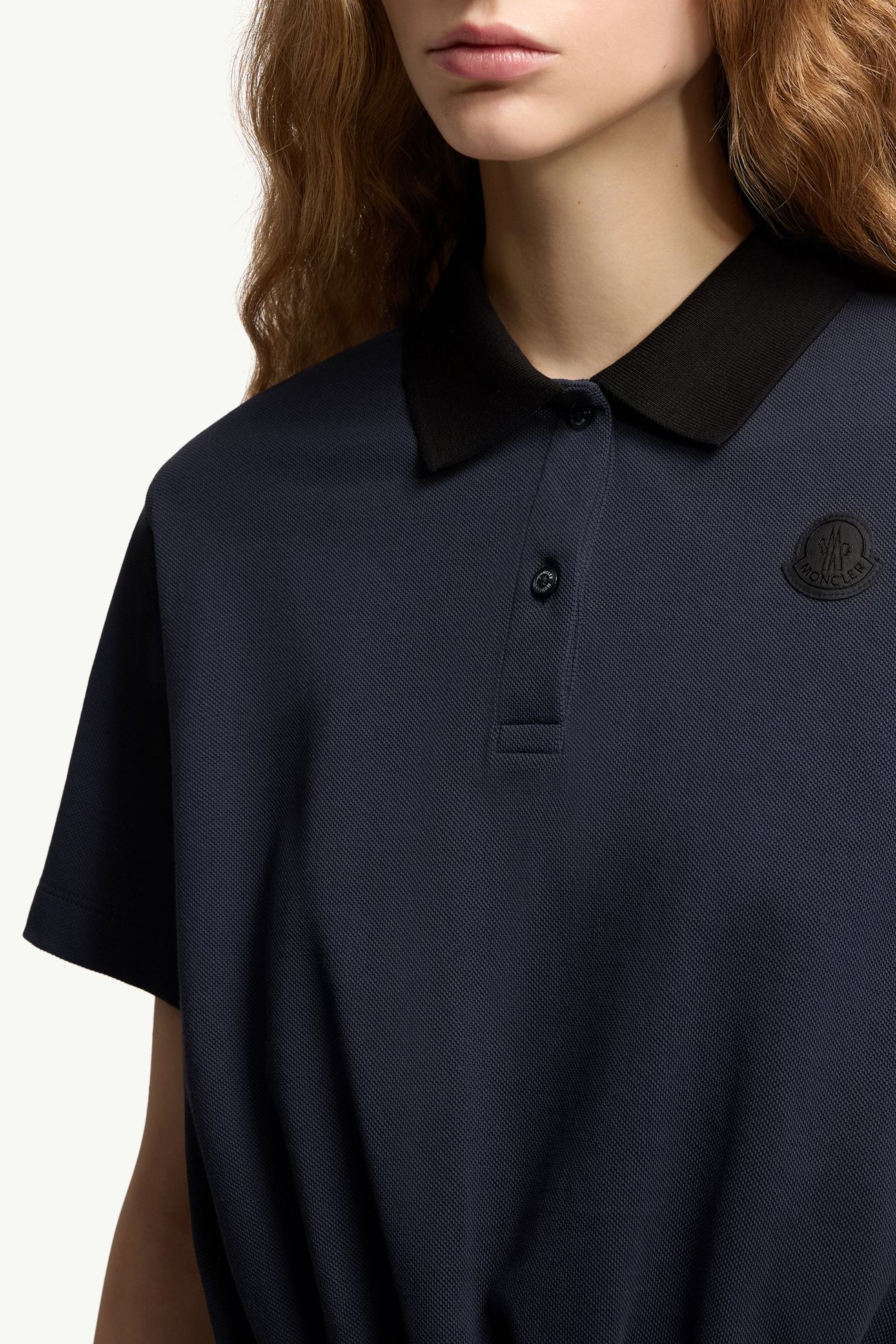 Polo cropped in piquet di cotone Donna Blu Notte Moncler 5