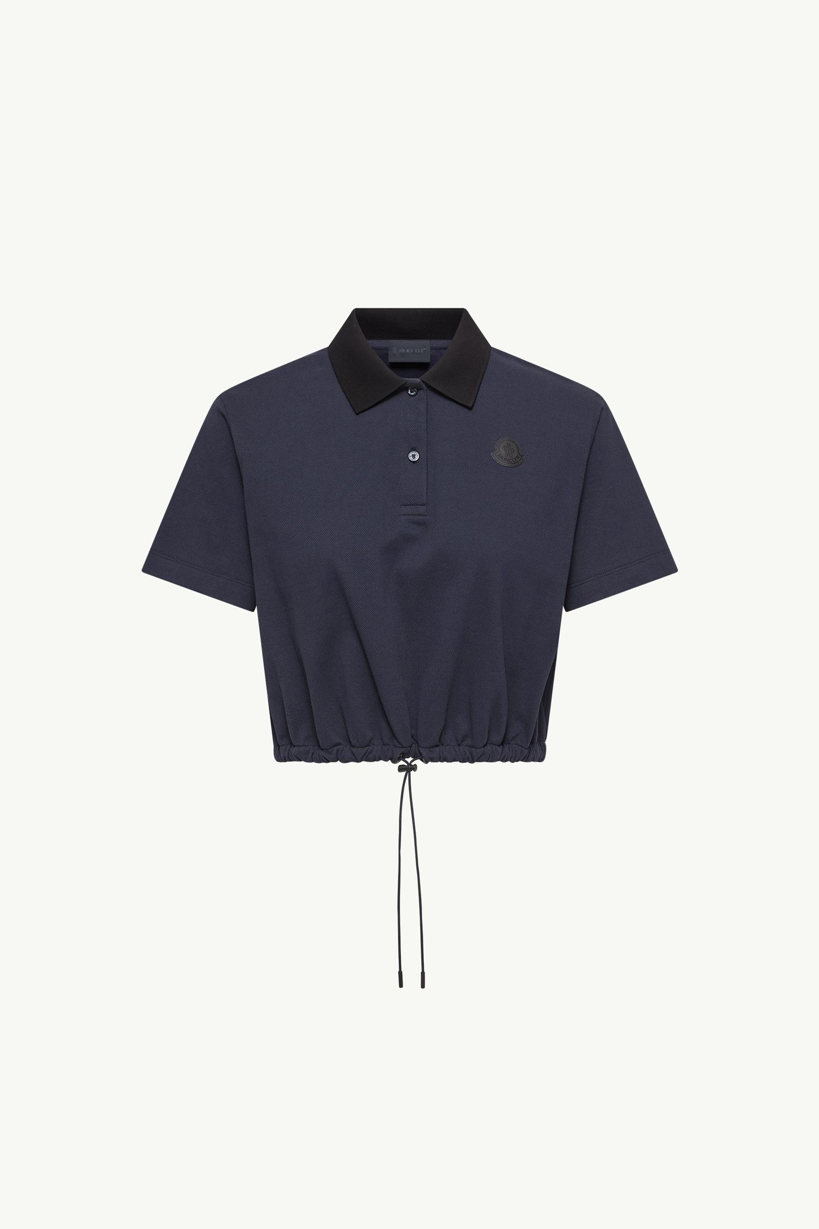 Cropped Cotton Piquet Polo Shirt Women Night Blue Moncler, 1 of 0