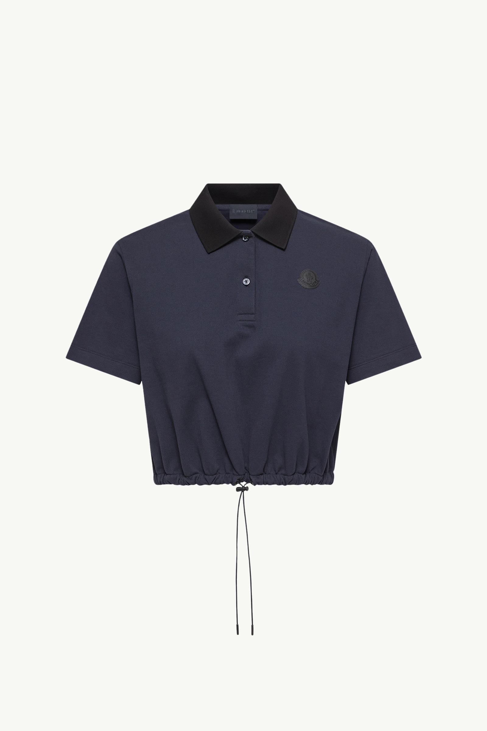 Night Blue Cropped Cotton Piquet Polo Shirt - Tops & T-shirts for