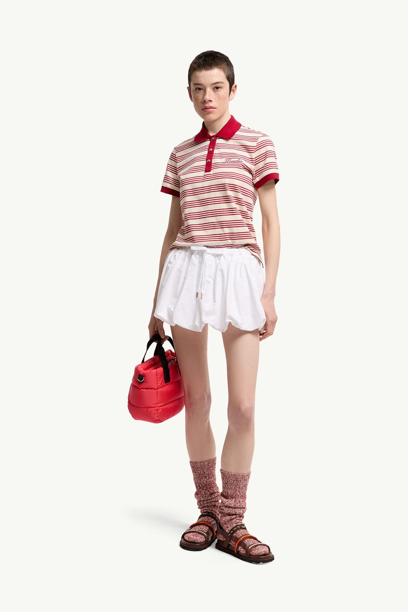 Gestreiftes Poloshirt aus Baumwolle Damen Weiß & Rot Moncler 0