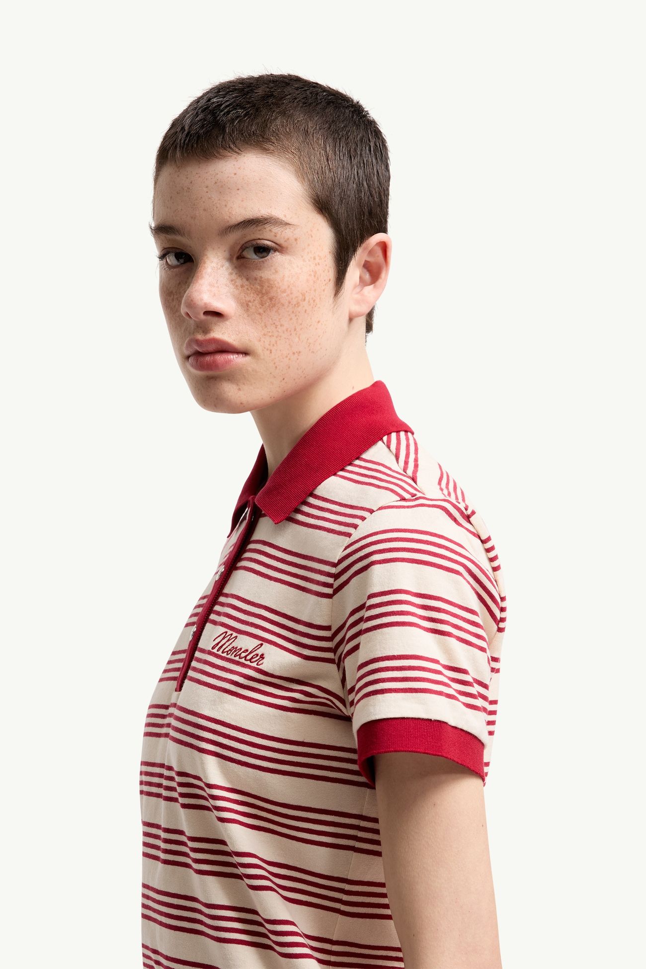 Polo de algodón de rayas Mujer Blanco & Rojo Moncler 1