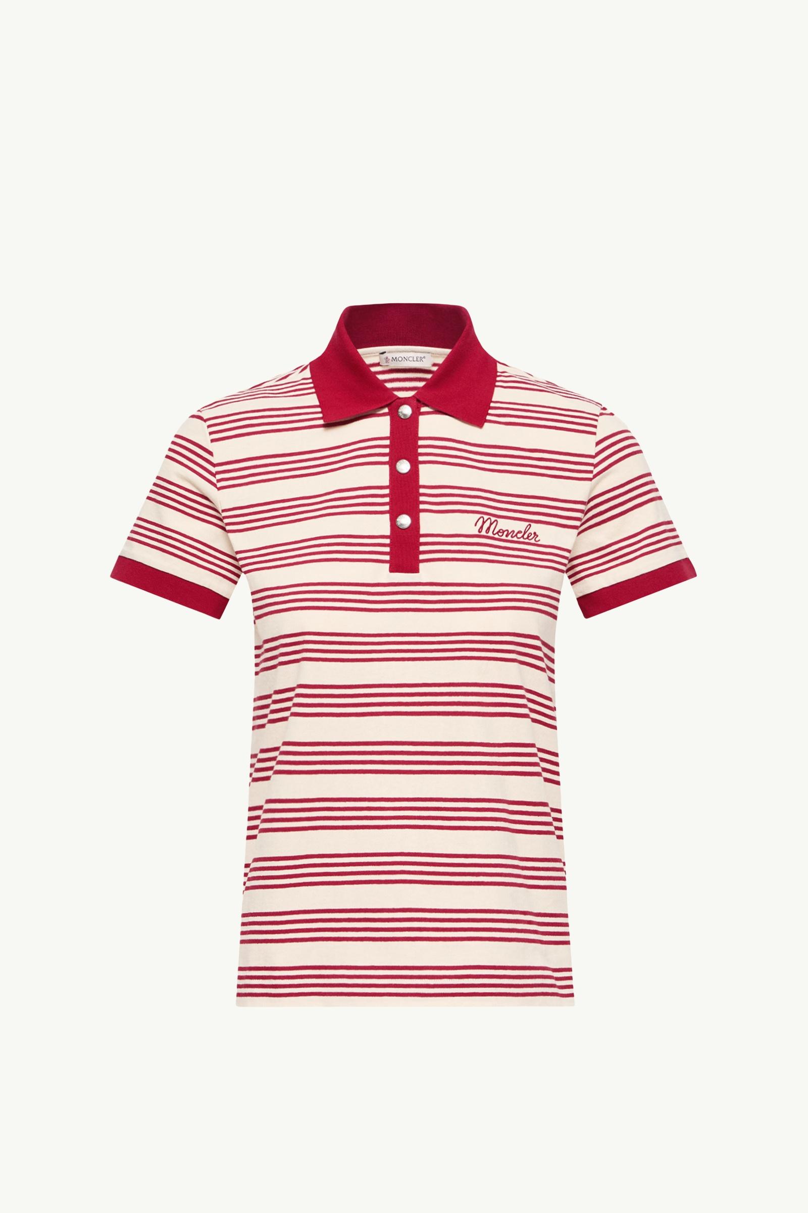 Striped Cotton Polo Shirt Women White & Red Moncler, 1 of 0
