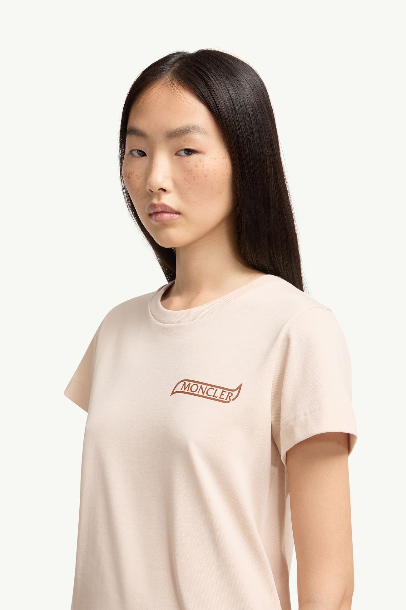 T-shirt logata in cotone Donna Beige Chiaro Moncler 1