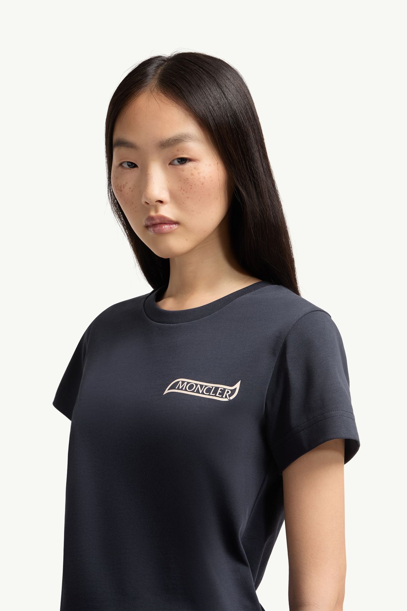 T-shirt en coton à logo Femmes Bleu Nuit Moncler 1