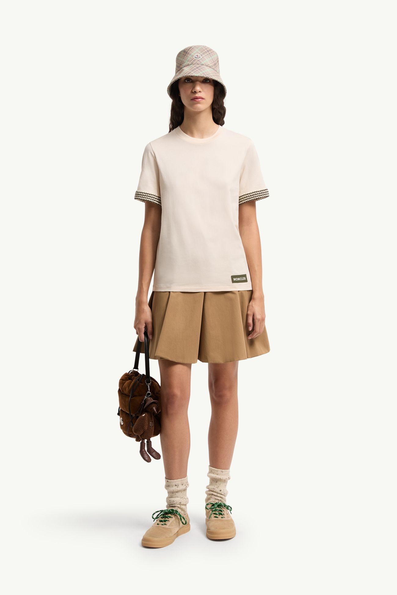 T-Shirt Logata In Cotone Con finiture All’Uncinetto Donna Bianco Avorio Moncler 0