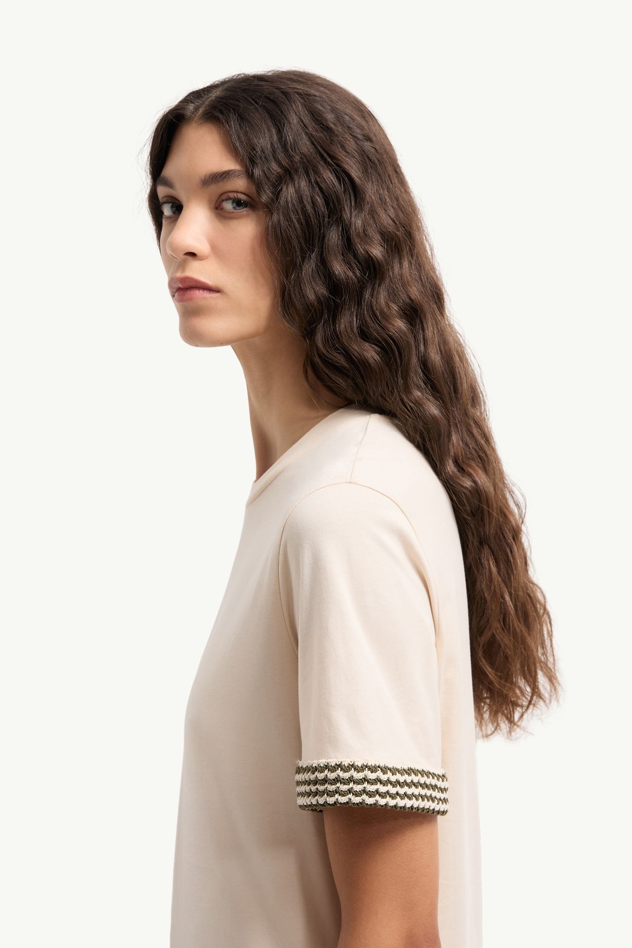 T-shirt en coton à logo et bordure en crochet Femmes Blanc Ivoire Moncler 1