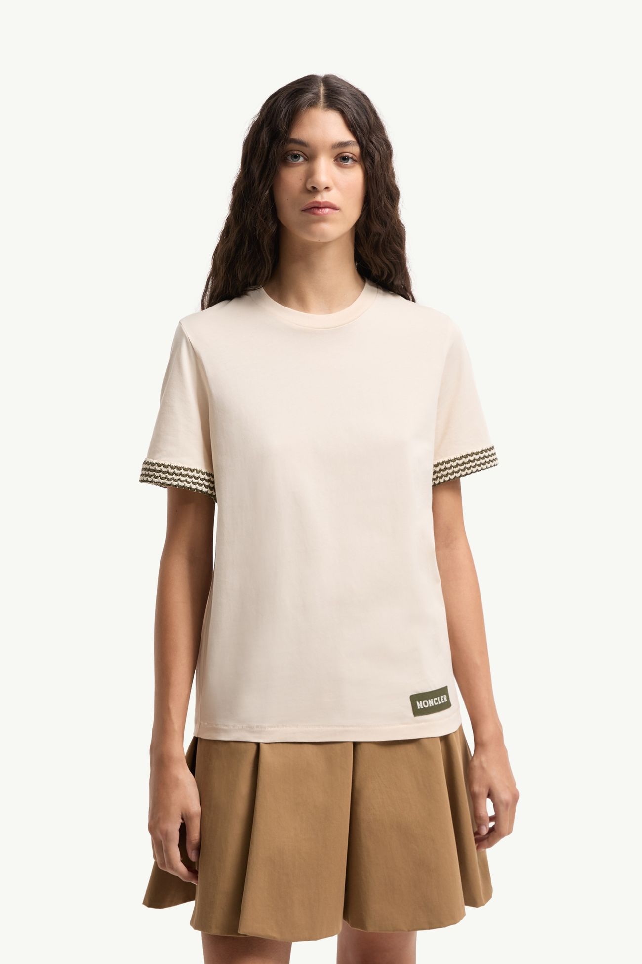 T-Shirt Logata In Cotone Con finiture All’Uncinetto Donna Bianco Avorio Moncler 3