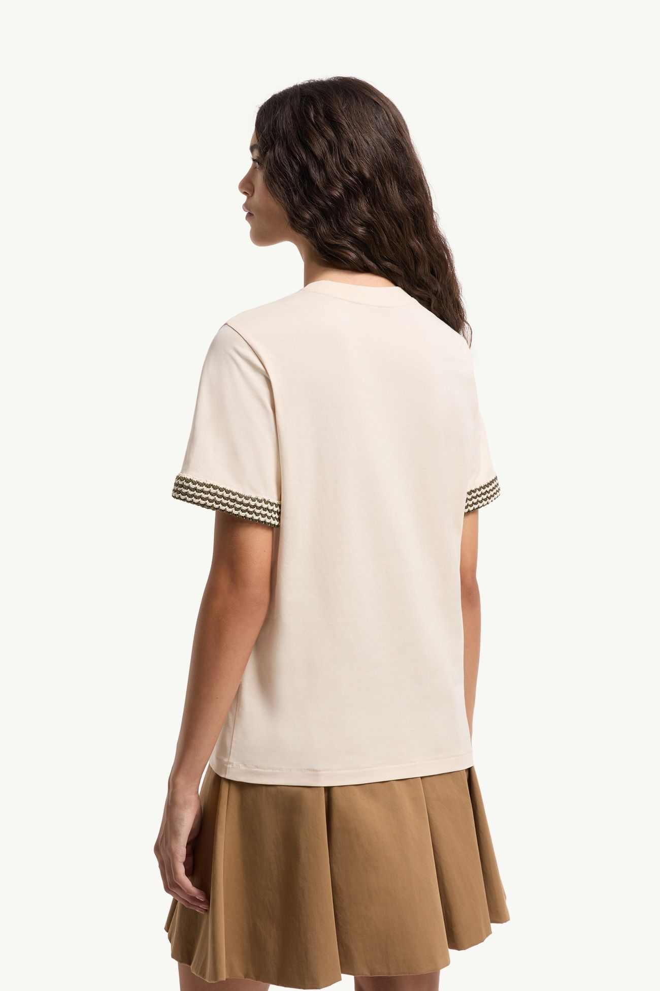 Crochet-Trimmed Cotton Logo T-Shirt Women White Ivory Moncler 4