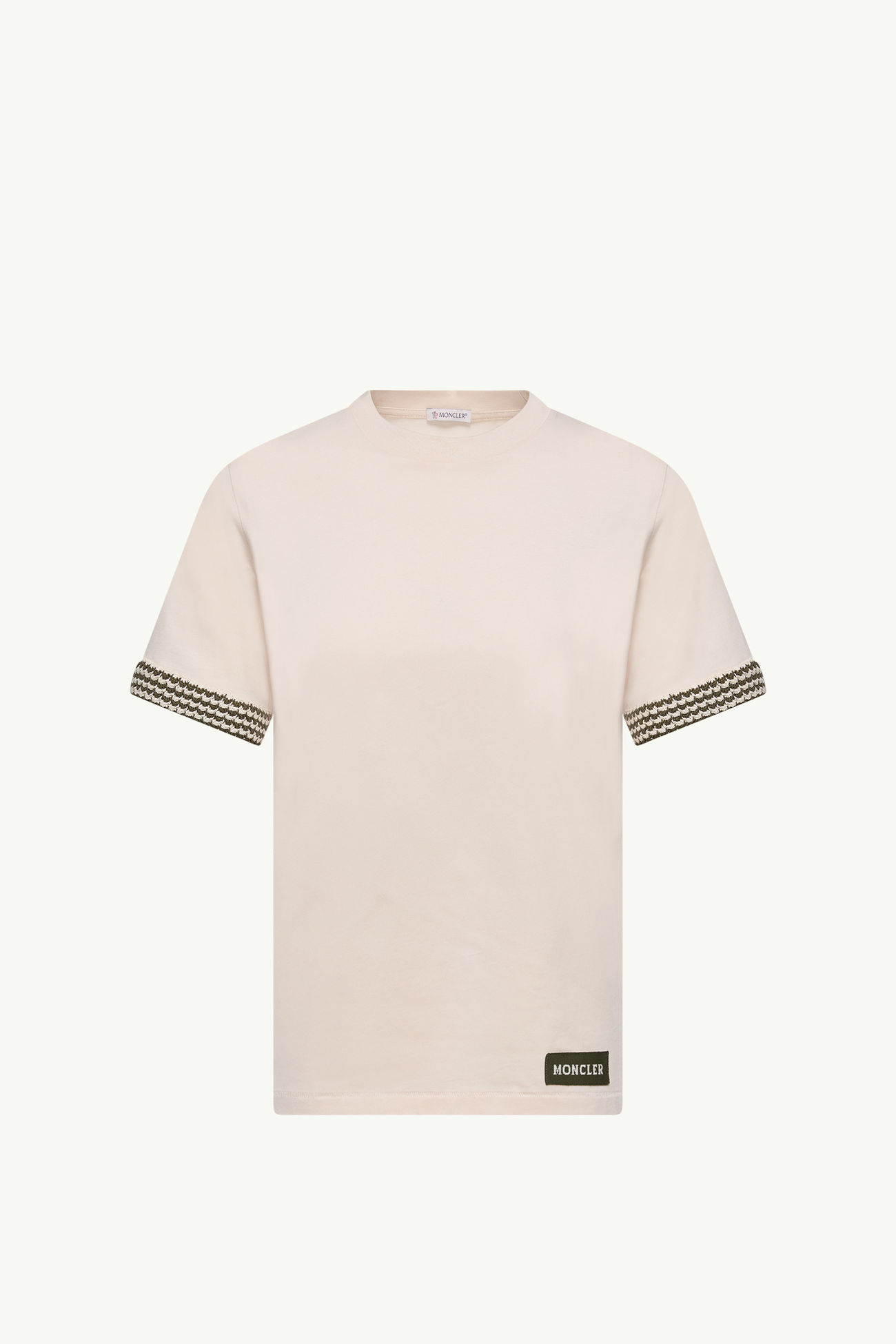 Baumwoll-T-Shirt mit Logo und Häkelbesatz Damen Weiß-Elfenbein Moncler 2