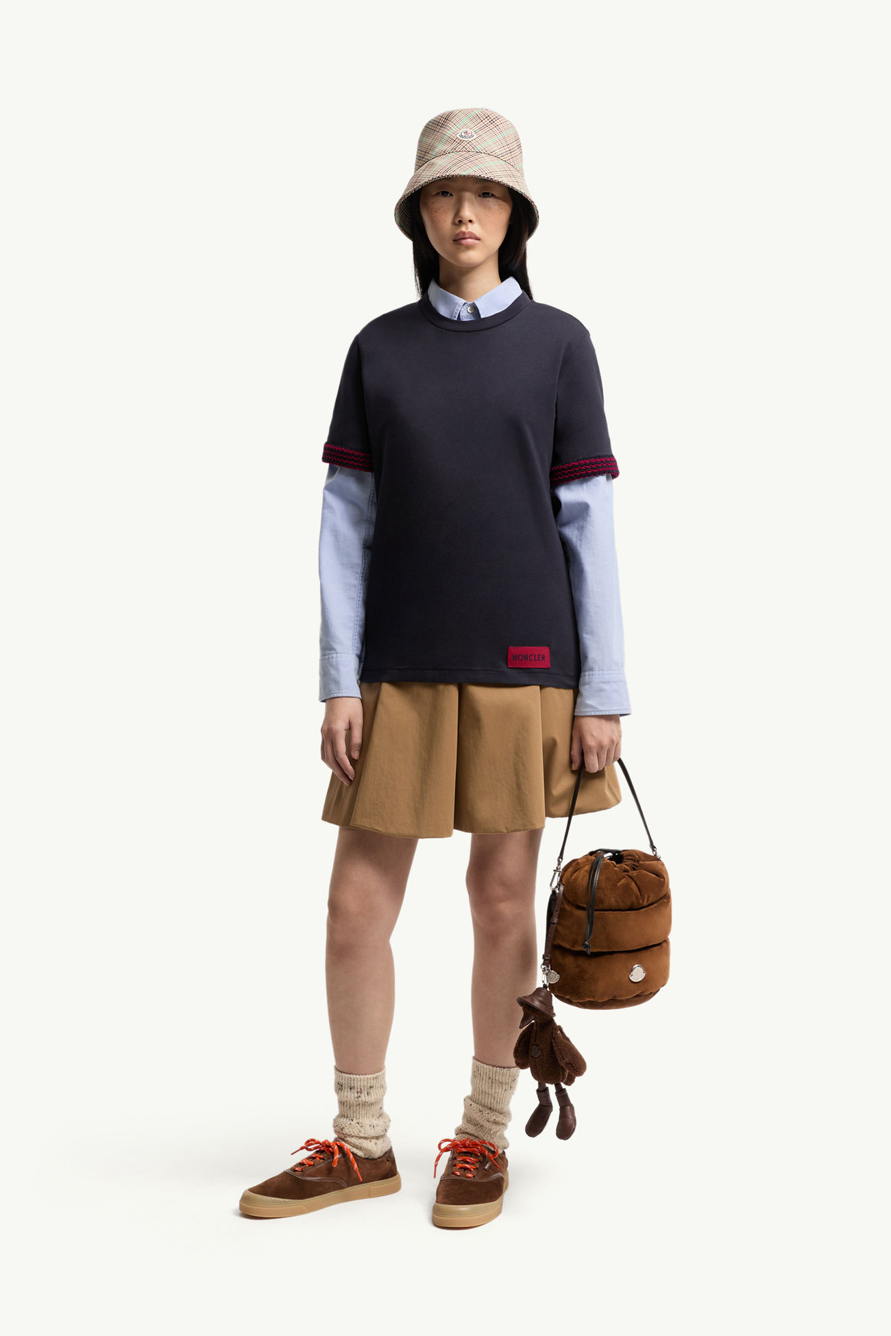 鉤針飾邊棉質標誌裝飾T恤 女士 深藍色 Moncler 0