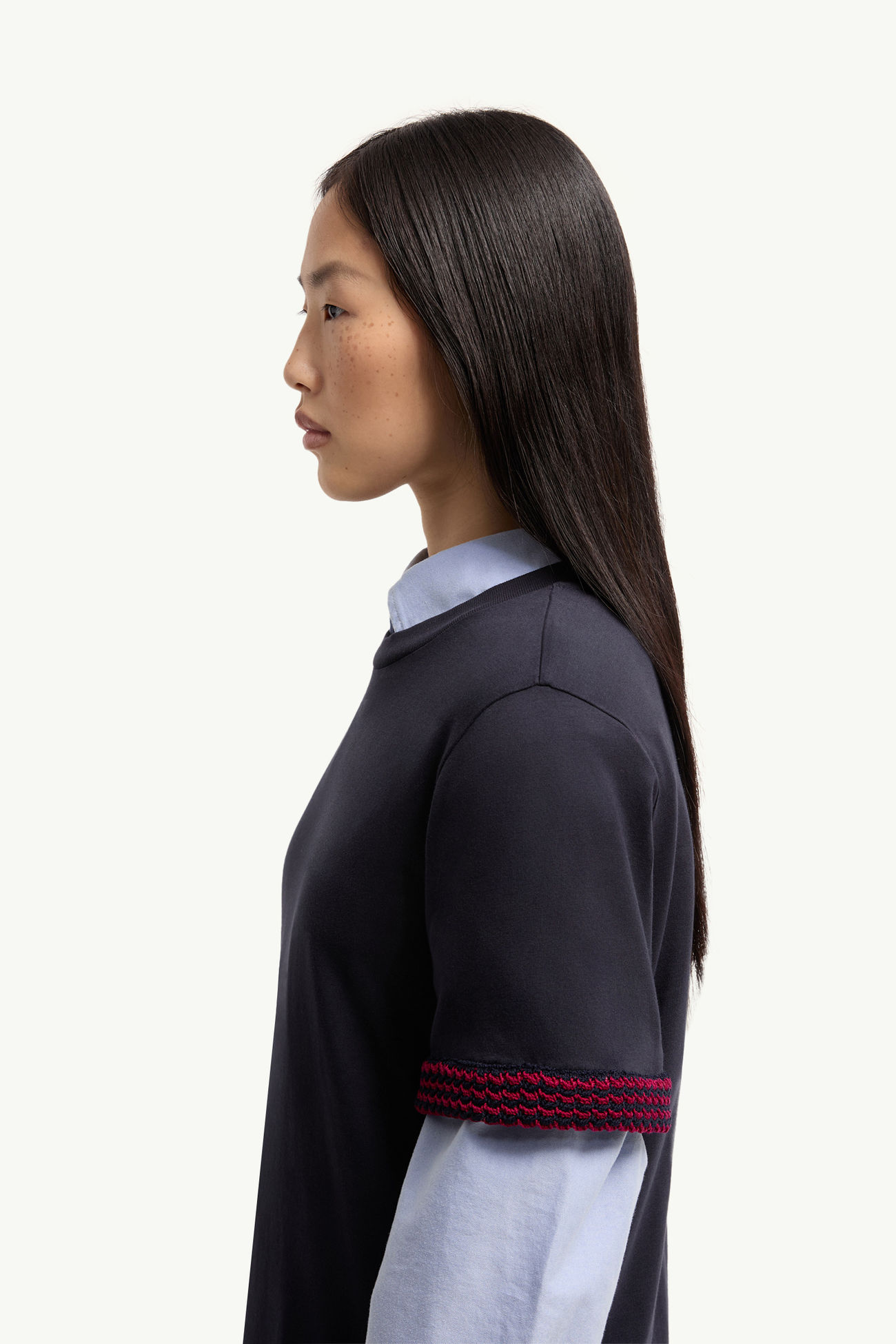 女士钩织饰边棉质标识T恤 女士 深蓝色 Moncler 1