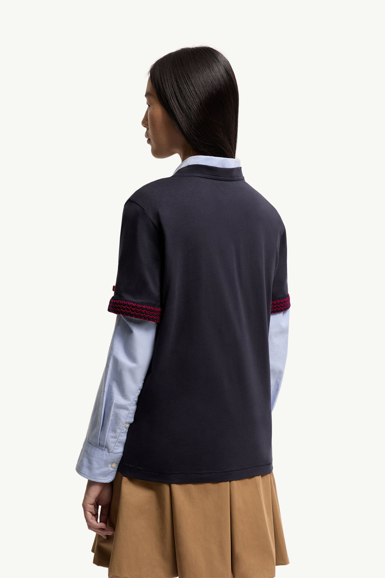 T-Shirt Logata In Cotone Con finiture All’Uncinetto Donna Blu Scuro Moncler 4