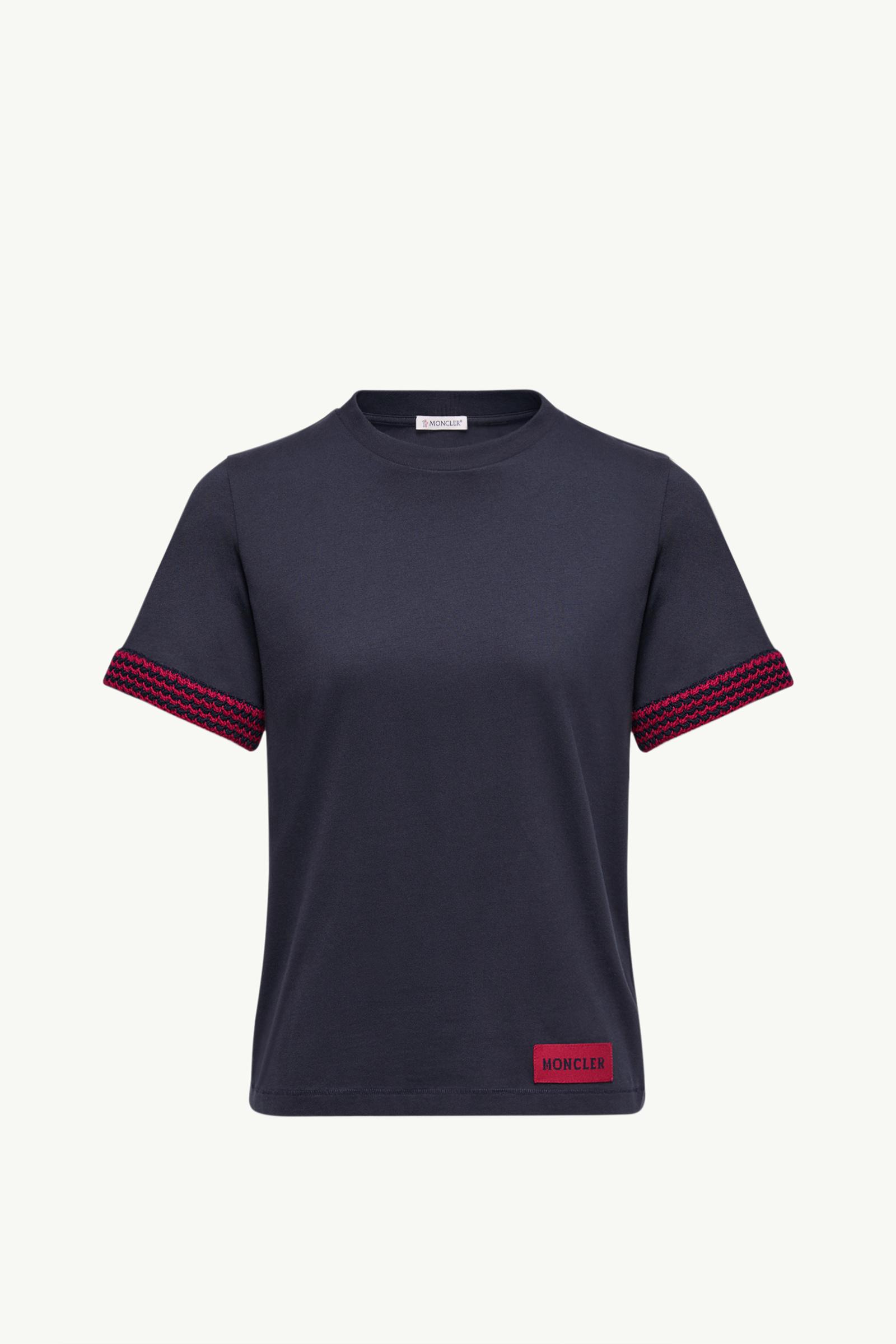 Baumwoll-T-Shirt mit Logo und Häkelbesatz Damen Dunkelblau Moncler