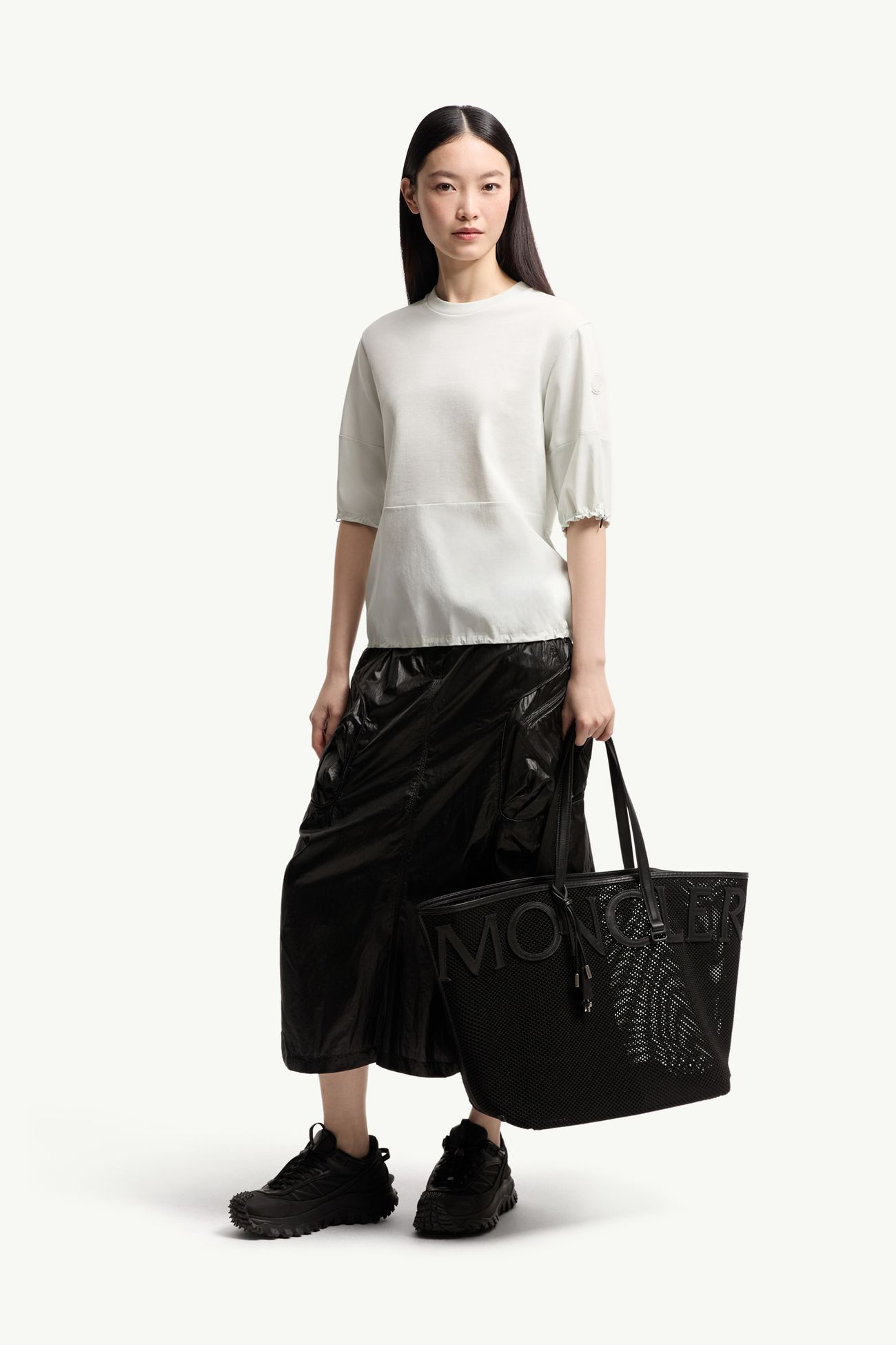 T-shirt en coton et ripstop Femmes Vert Clair Moncler 0