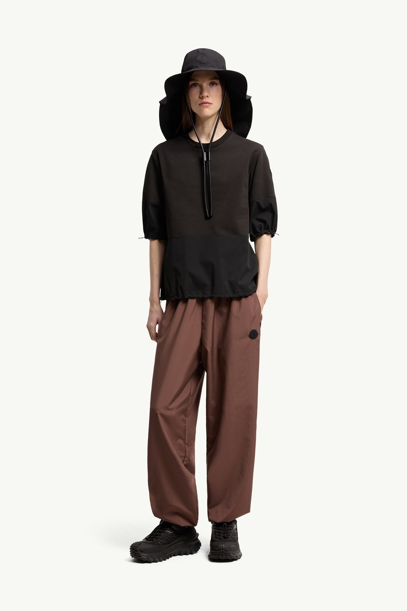 T-shirt in cotone e ripstop Donna Nero Moncler 0