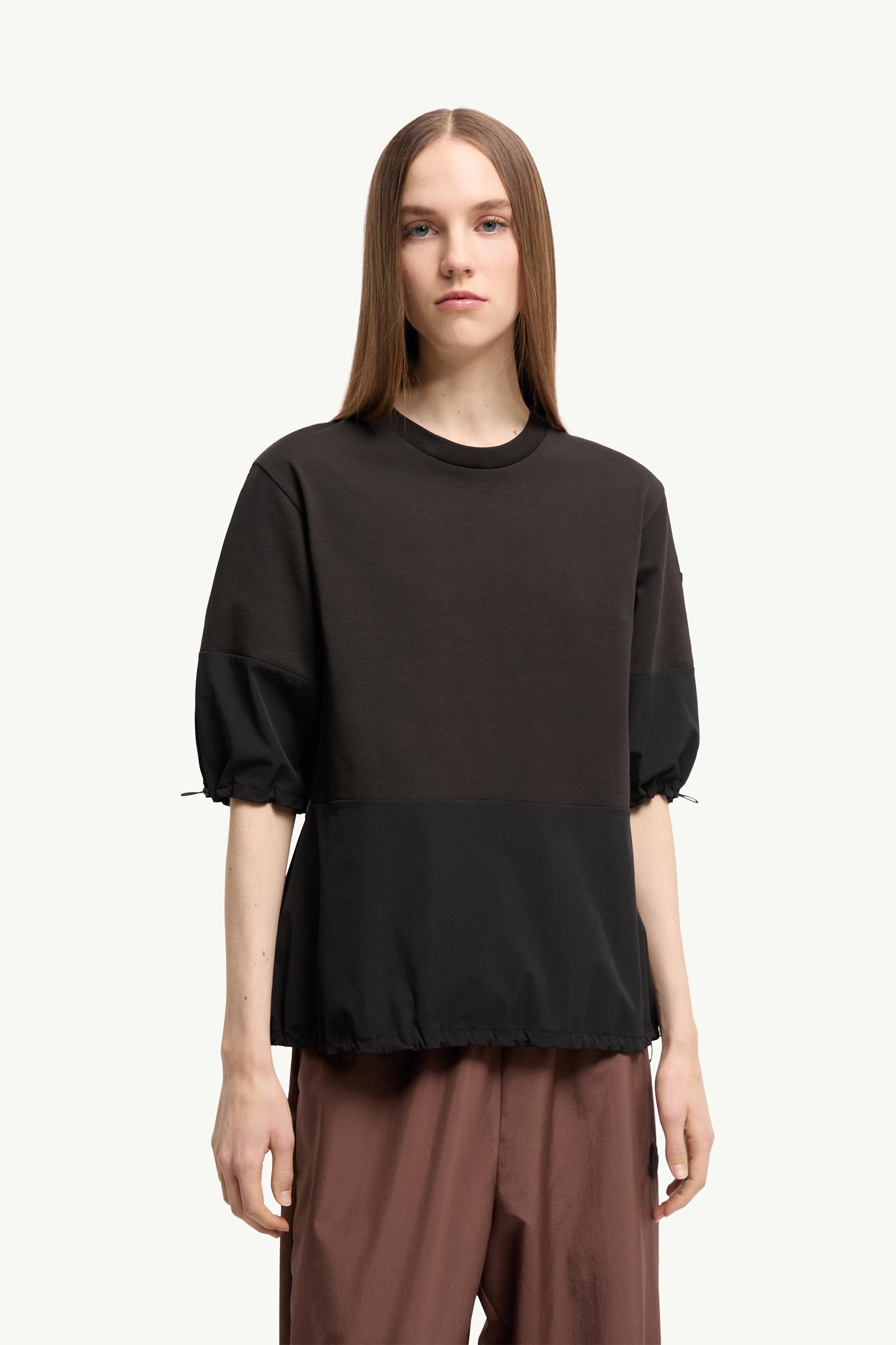 トップス MONCLER XS BLACK Black Cotton & Ripstop T-Shirt - Tops & T-Shirts for Women